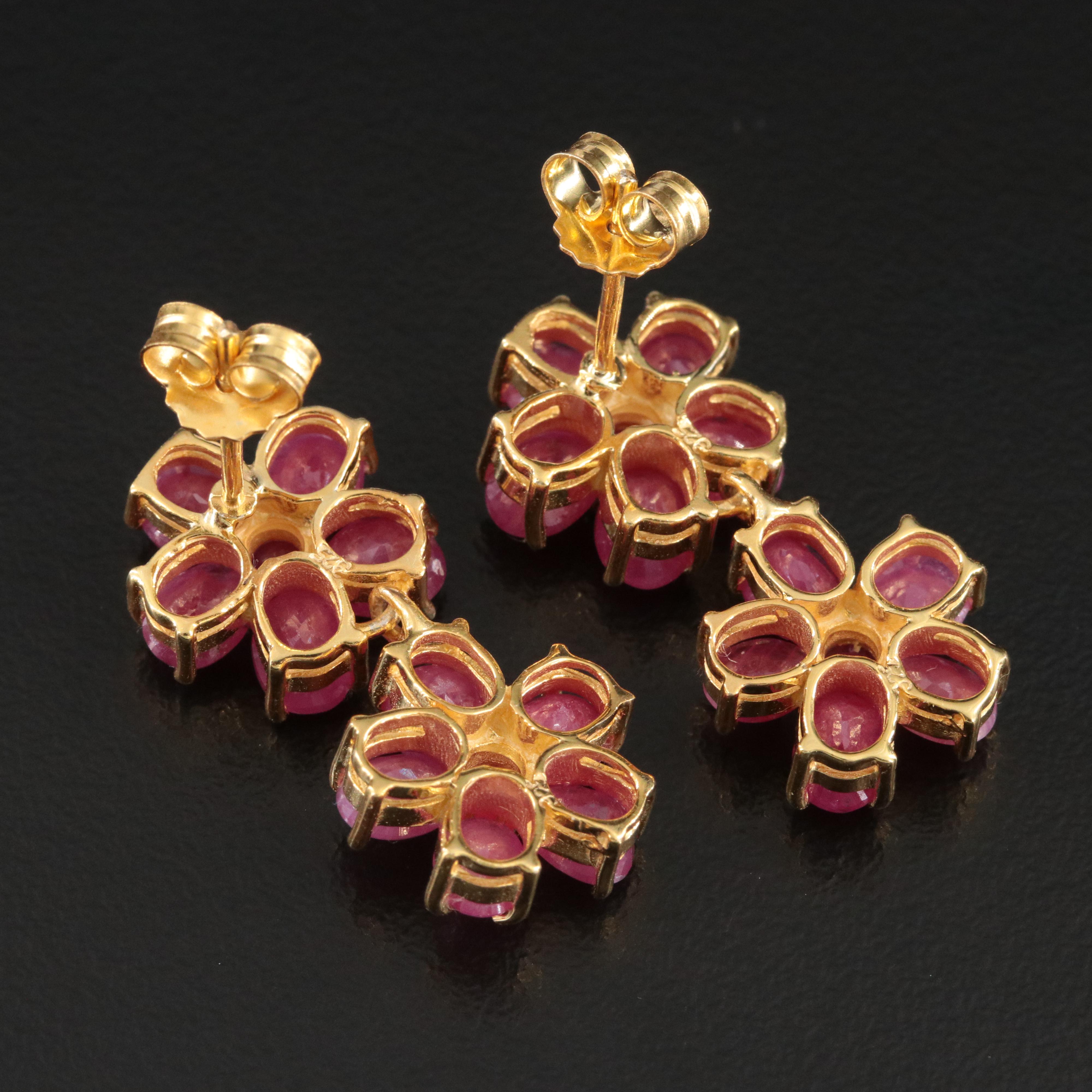 Sterling Filled Ruby Flower Earrings