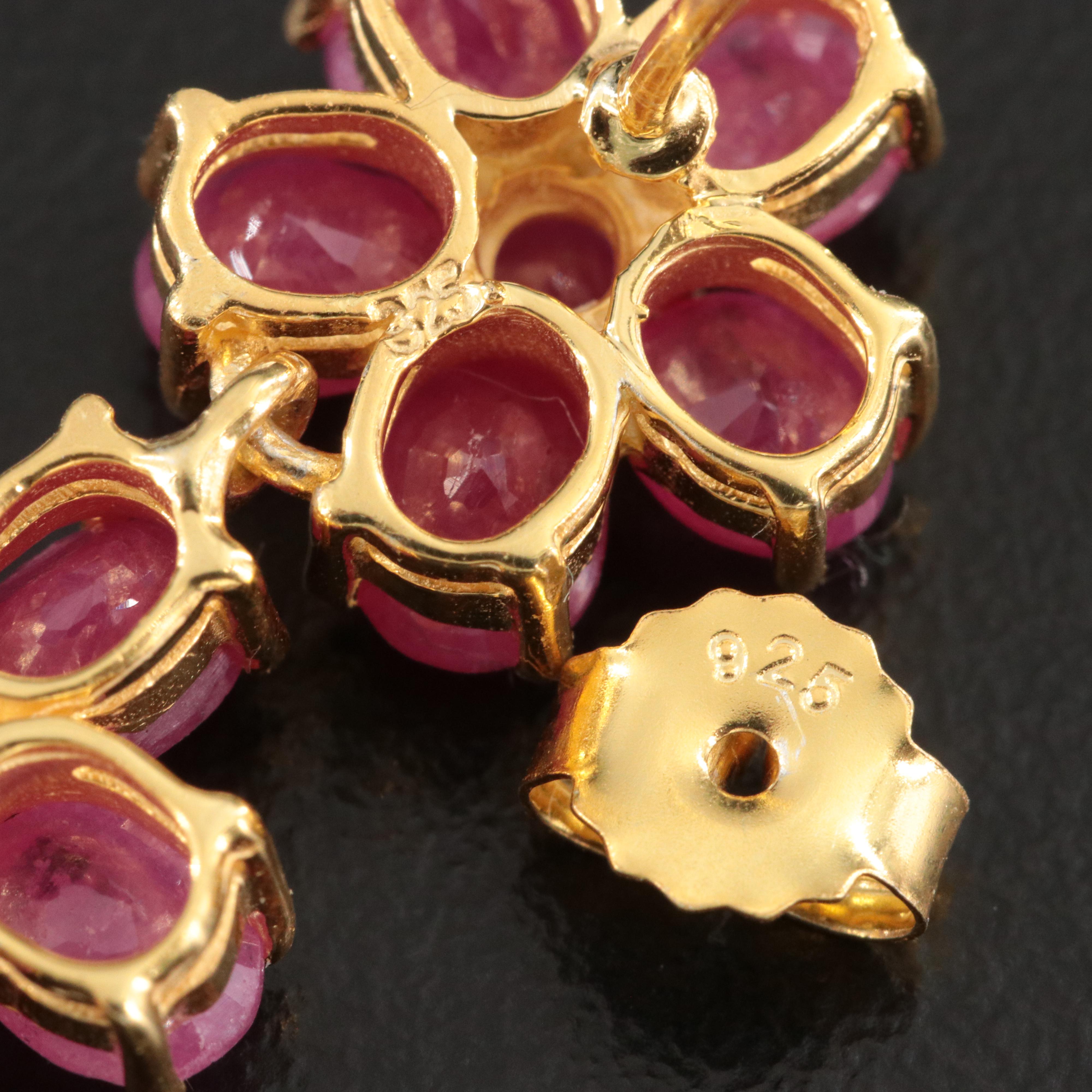 Sterling Filled Ruby Flower Earrings