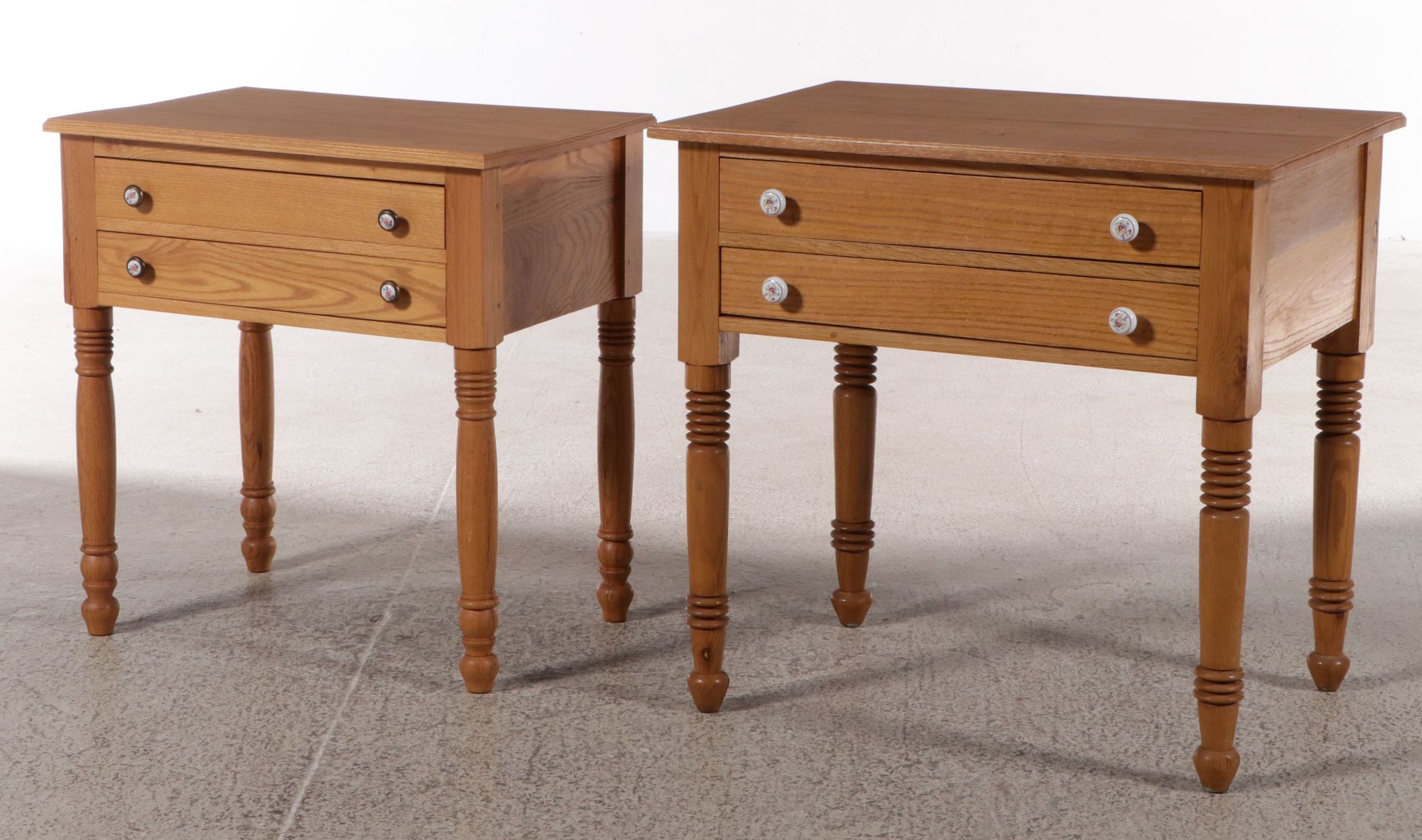 F. Lutz and Other American Sheraton Style Two Drawer Oak Tables