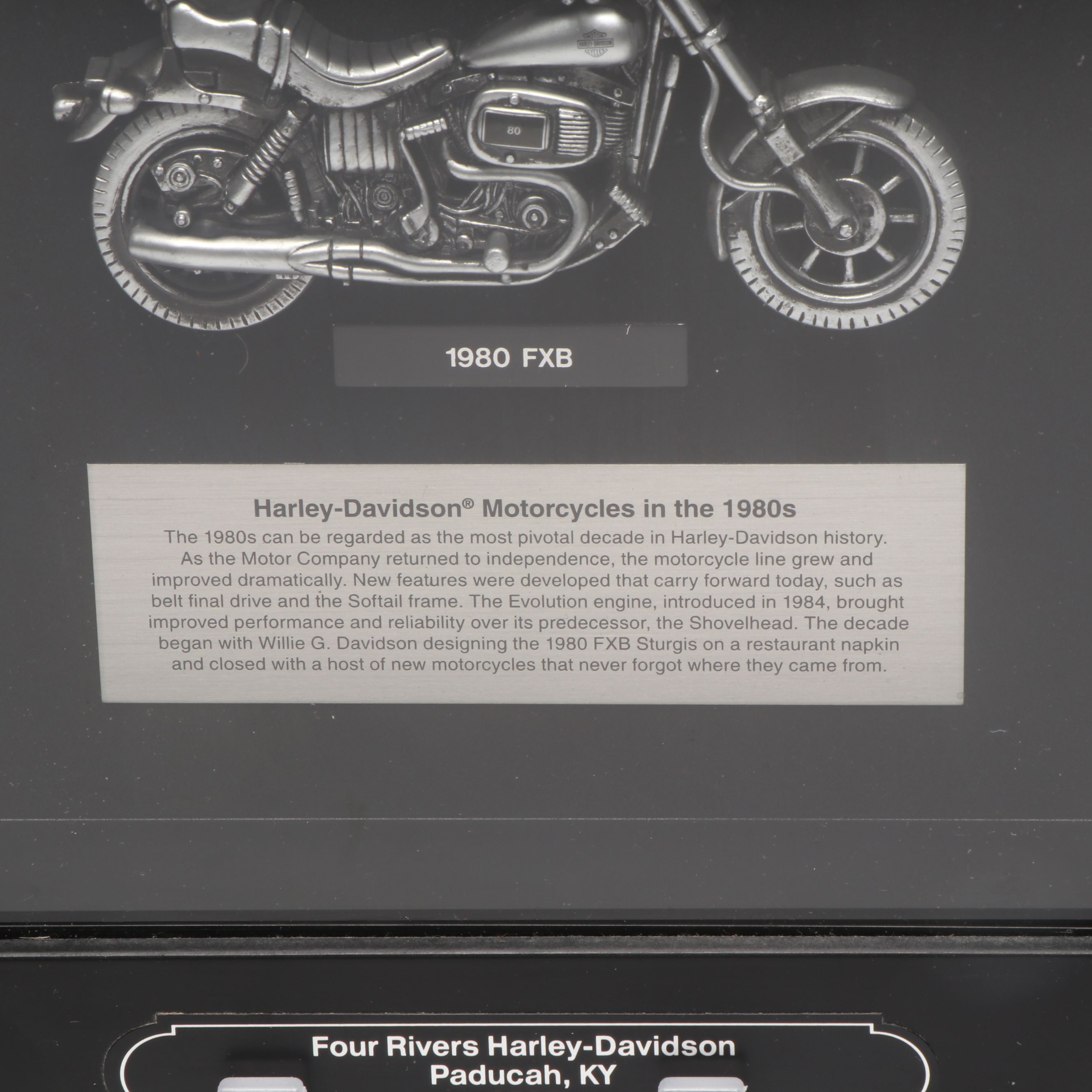 Harley-Davidson "Motorcycles in the 1980s" and Gas Tank Shadow Box Displays