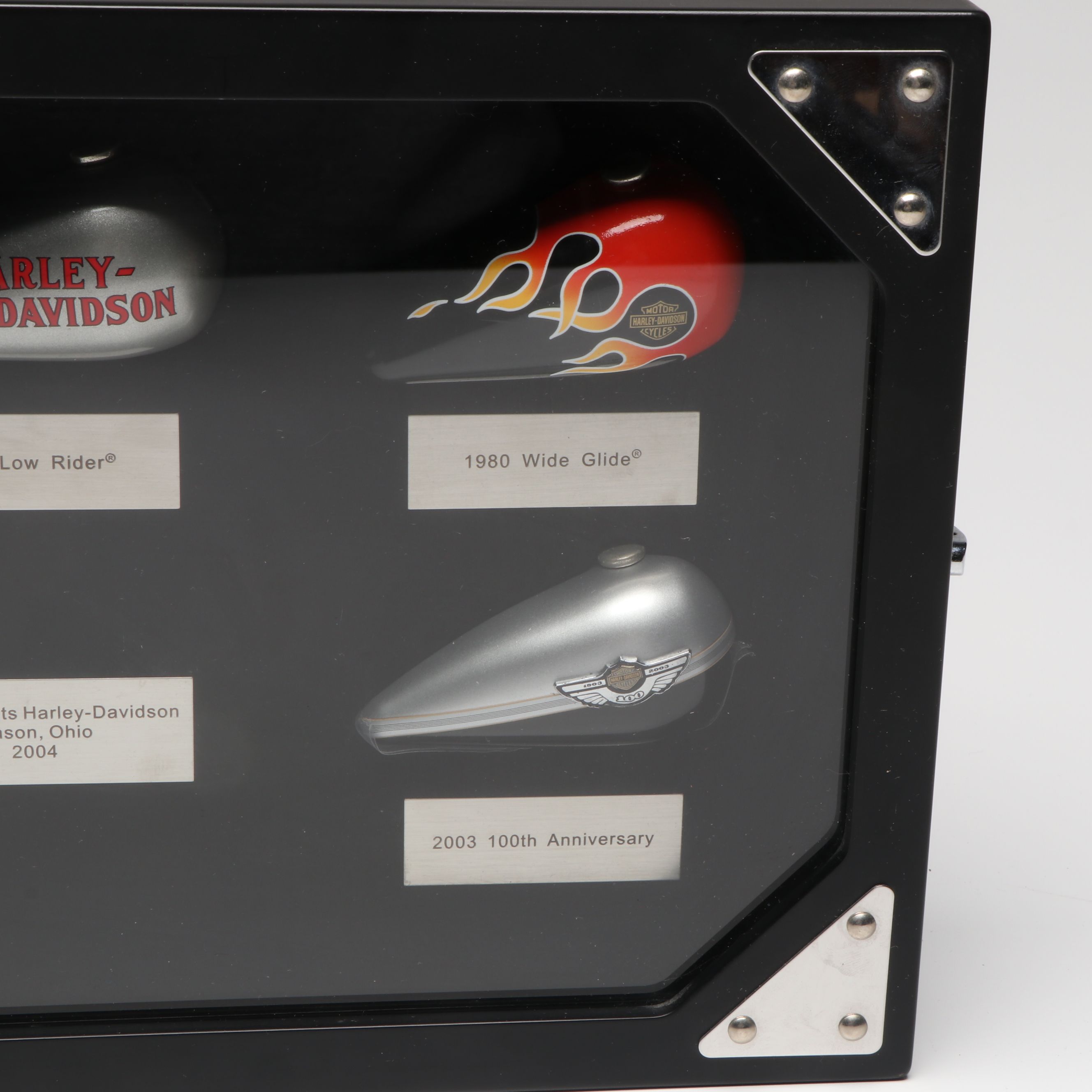 Harley-Davidson "Motorcycles in the 1980s" and Gas Tank Shadow Box Displays