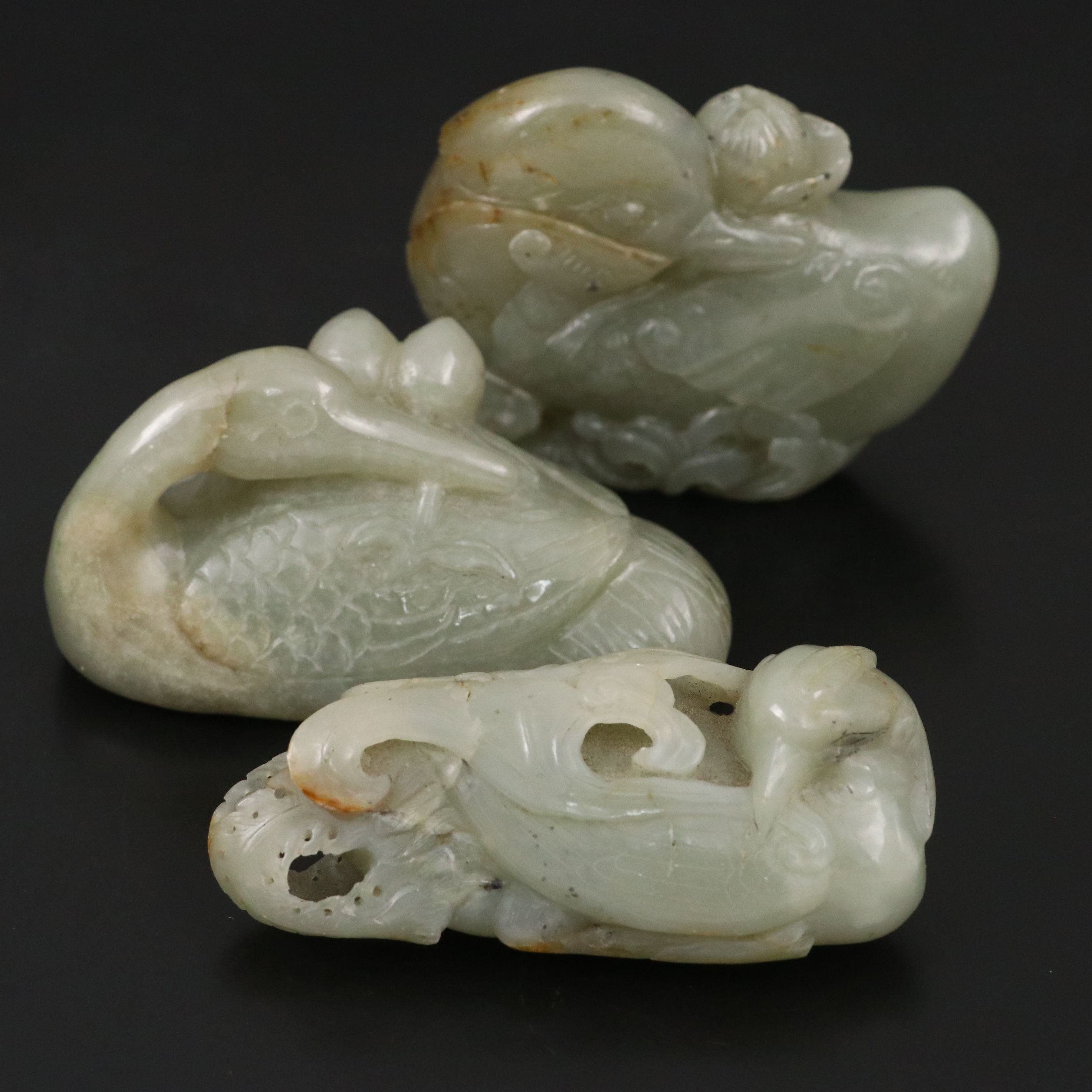 Chinese Carved Jade Phoenix and Waterfowl