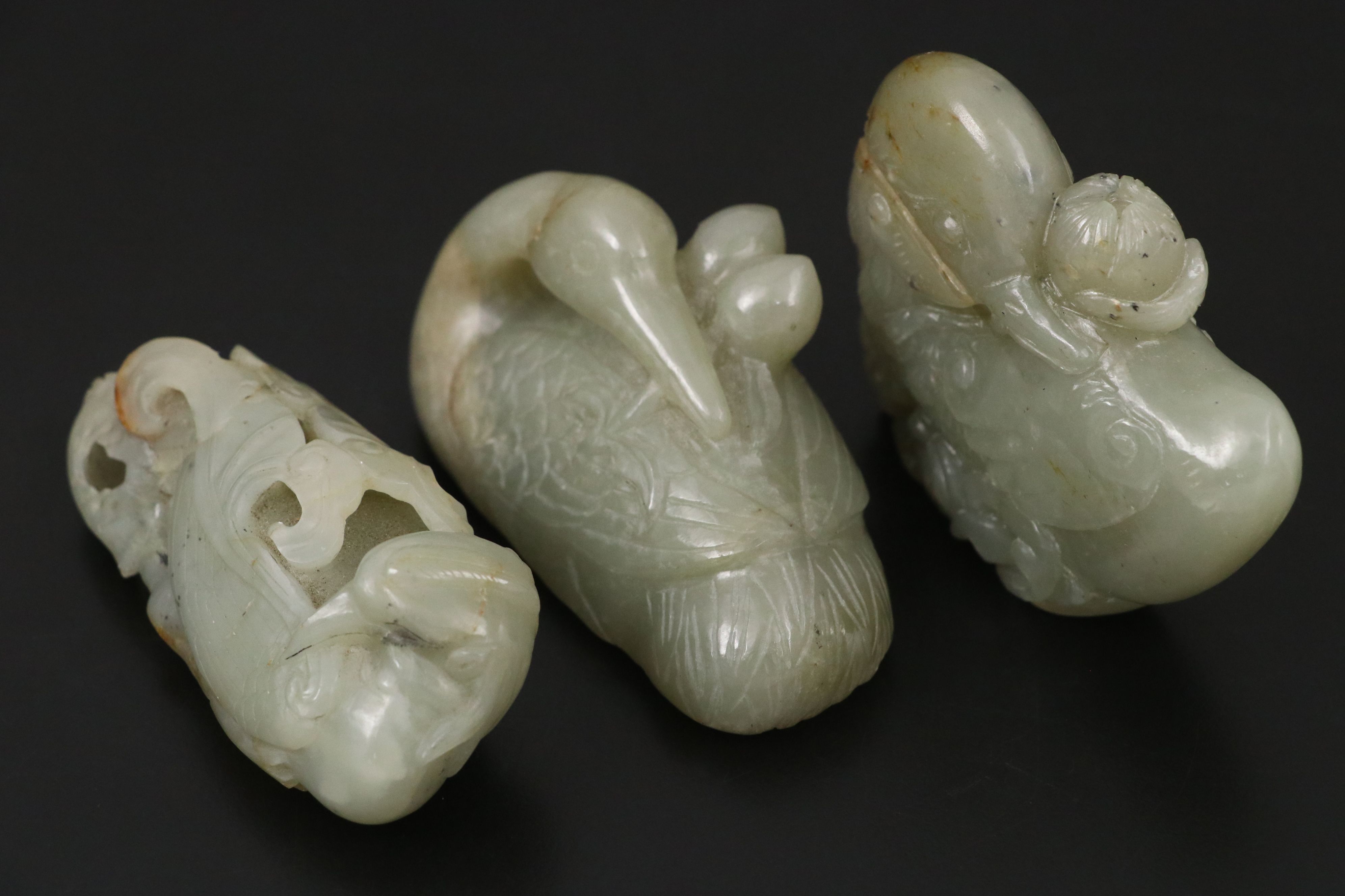 Chinese Carved Jade Phoenix and Waterfowl