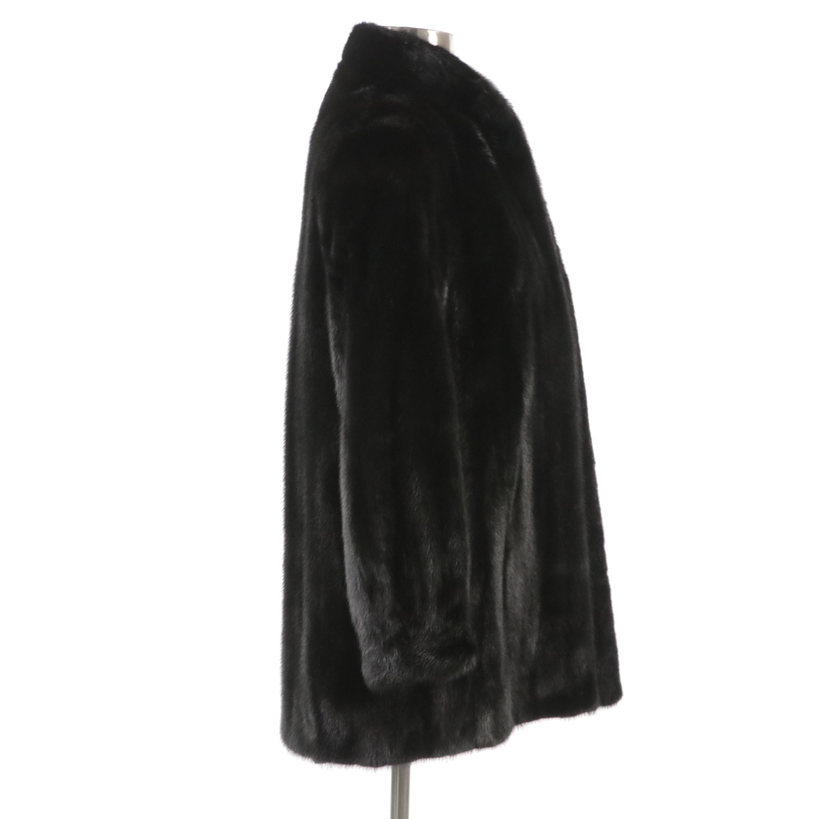 Vintage Black Dyed Mink Fur Coat with Collar