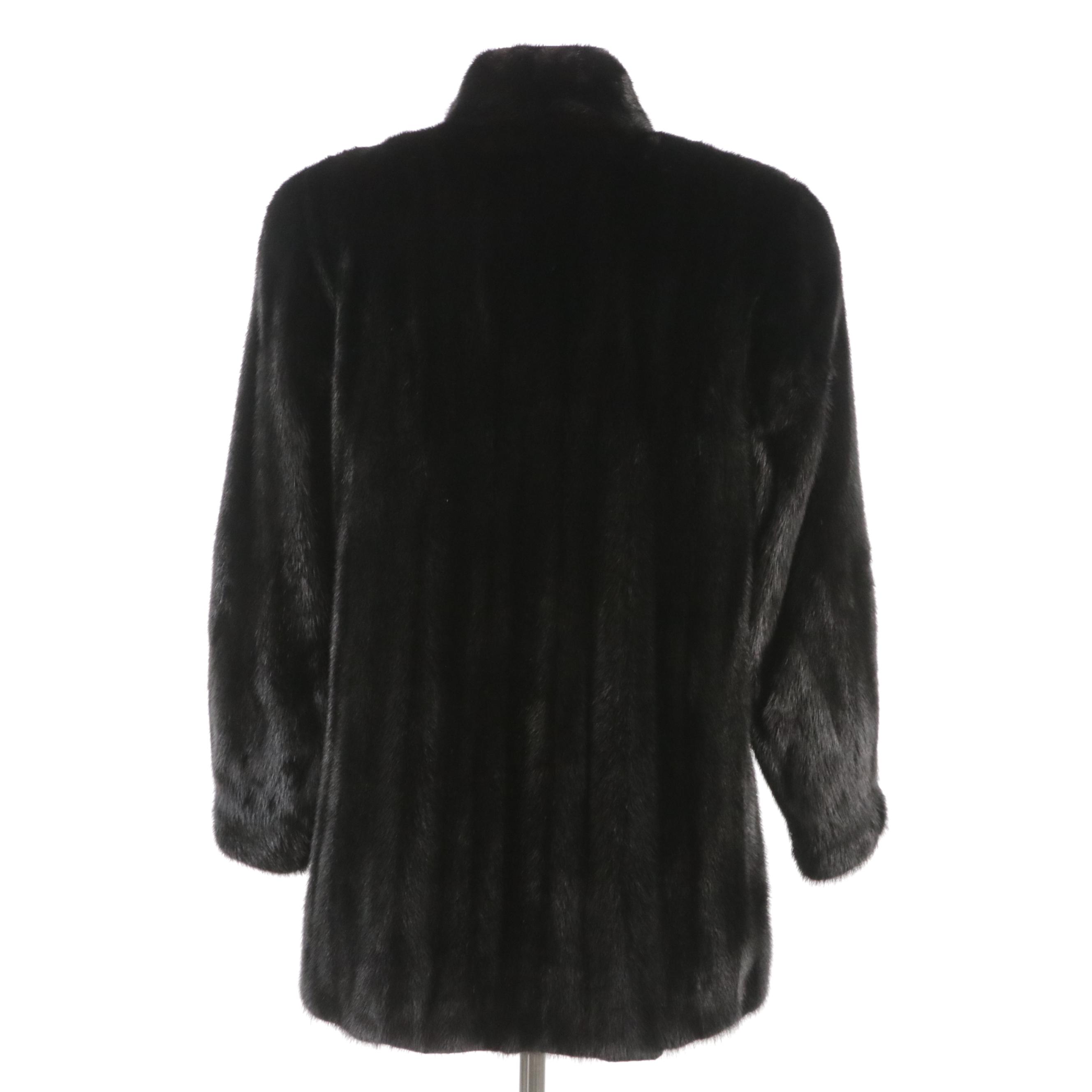 Vintage Black Dyed Mink Fur Coat with Collar