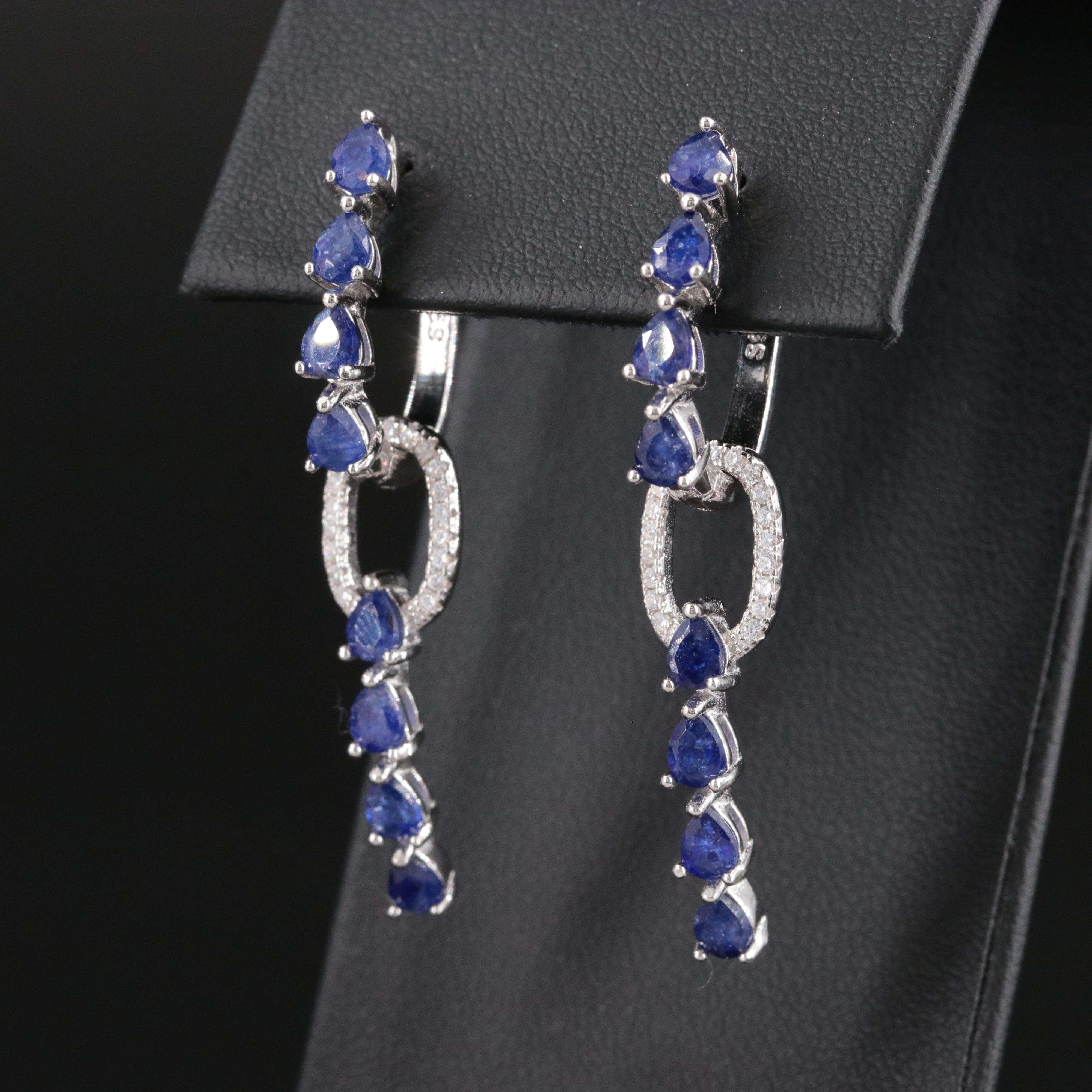 Sterling Filled Sapphire and CZ Hoop Earrings with Enhancers