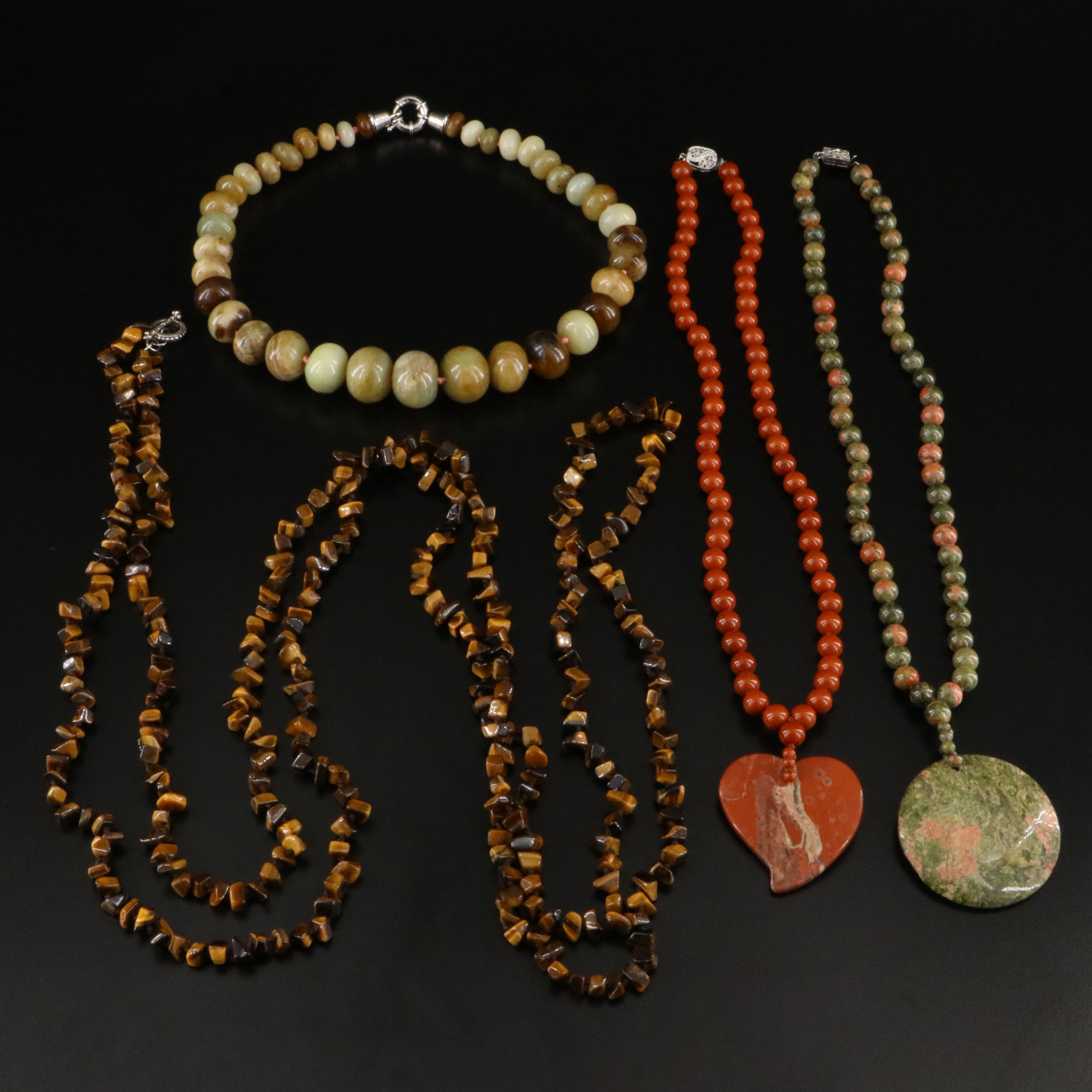 Tiger's Eye, Unakite and Red Jasper Necklaces