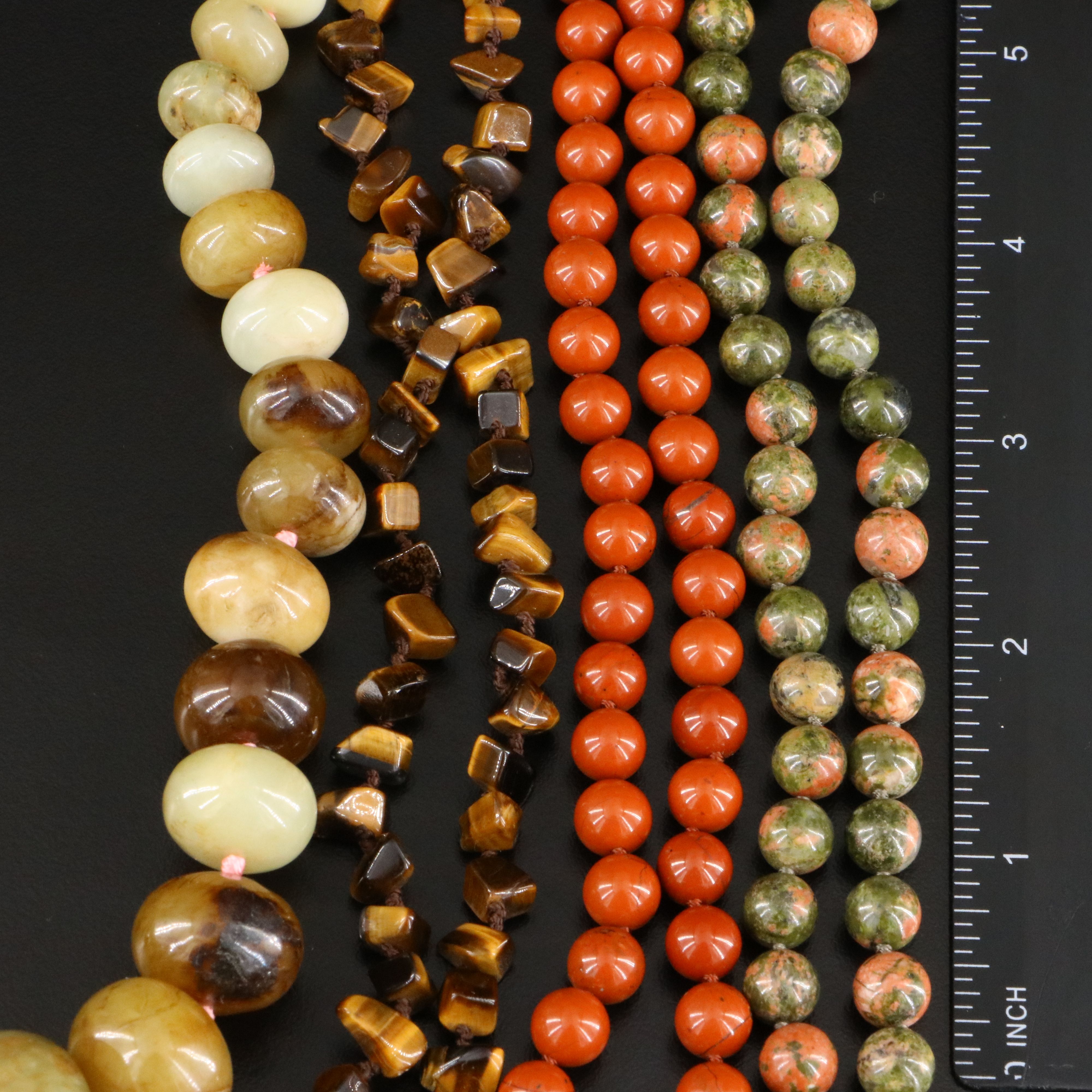 Tiger's Eye, Unakite and Red Jasper Necklaces