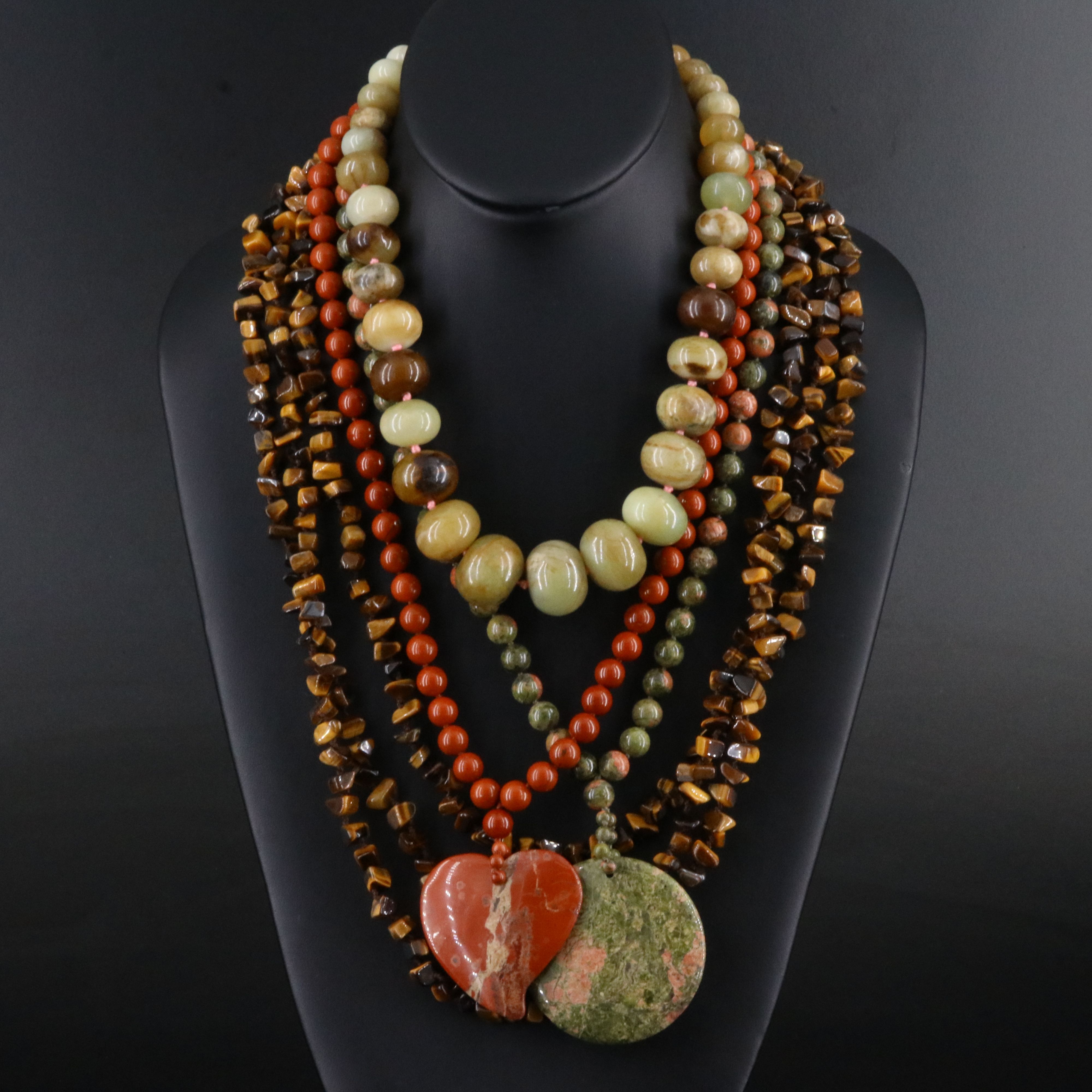 Tiger's Eye, Unakite and Red Jasper Necklaces