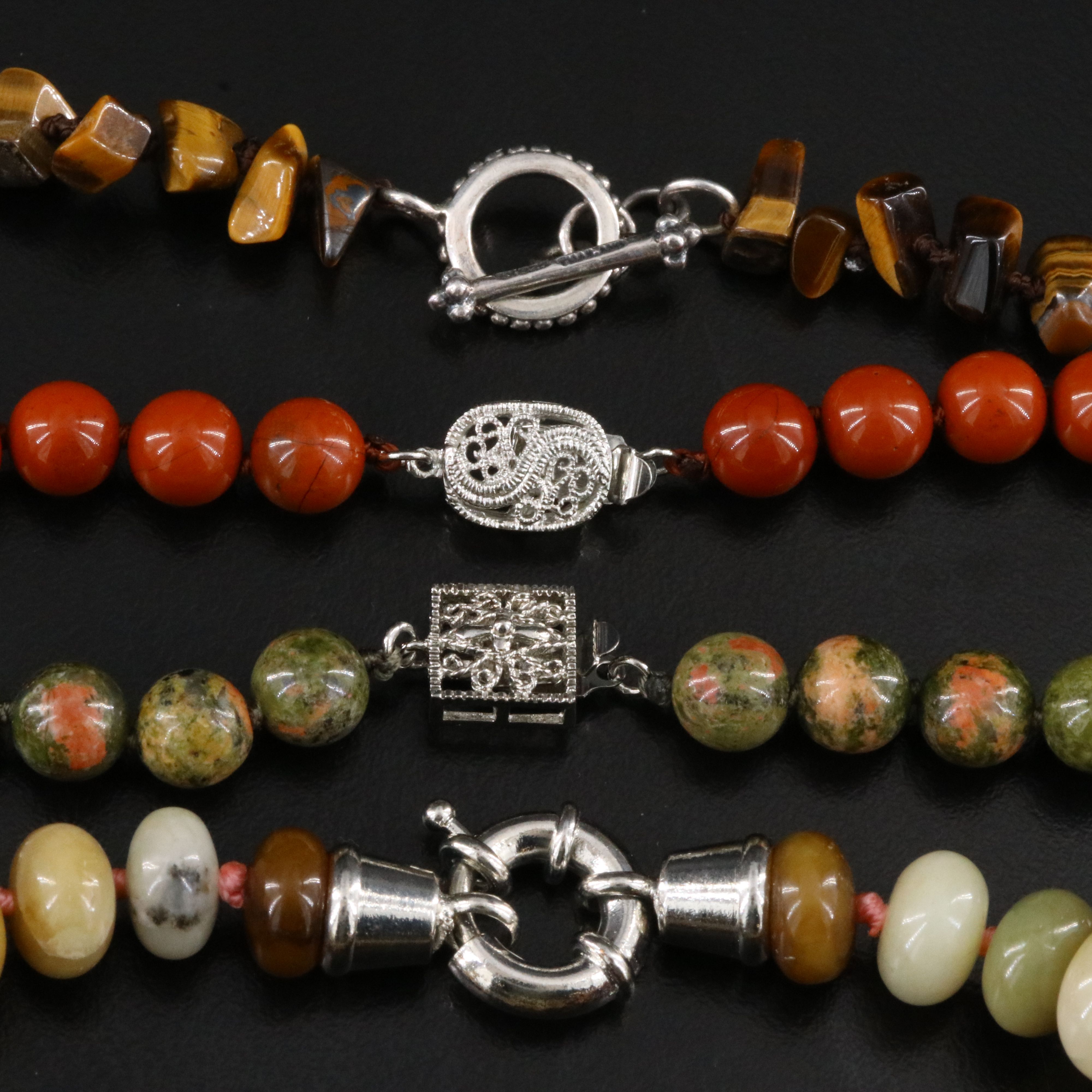 Tiger's Eye, Unakite and Red Jasper Necklaces