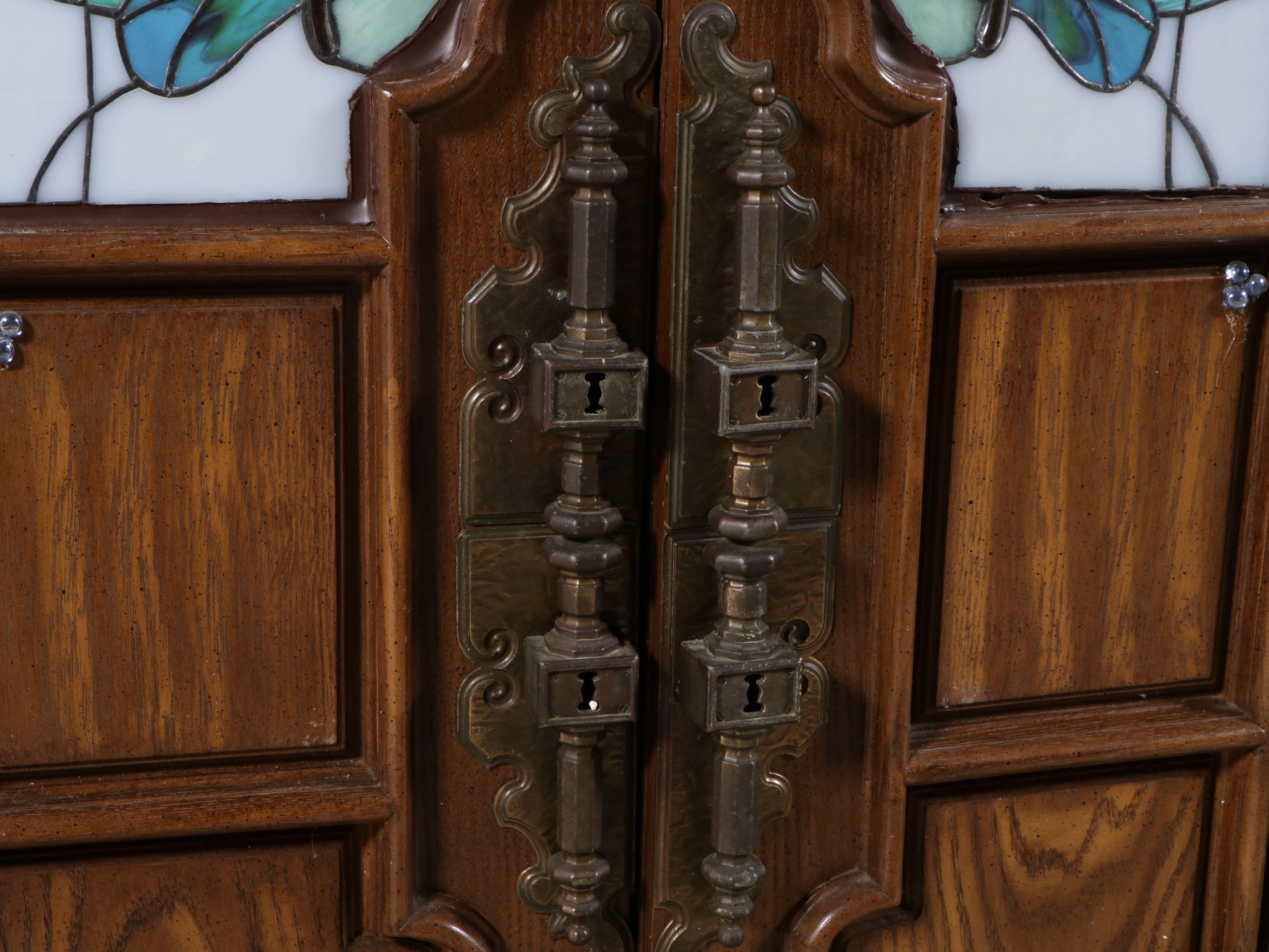 Art Nouveau Style Paint-Decorated Cabinet with Stained Glass Doors