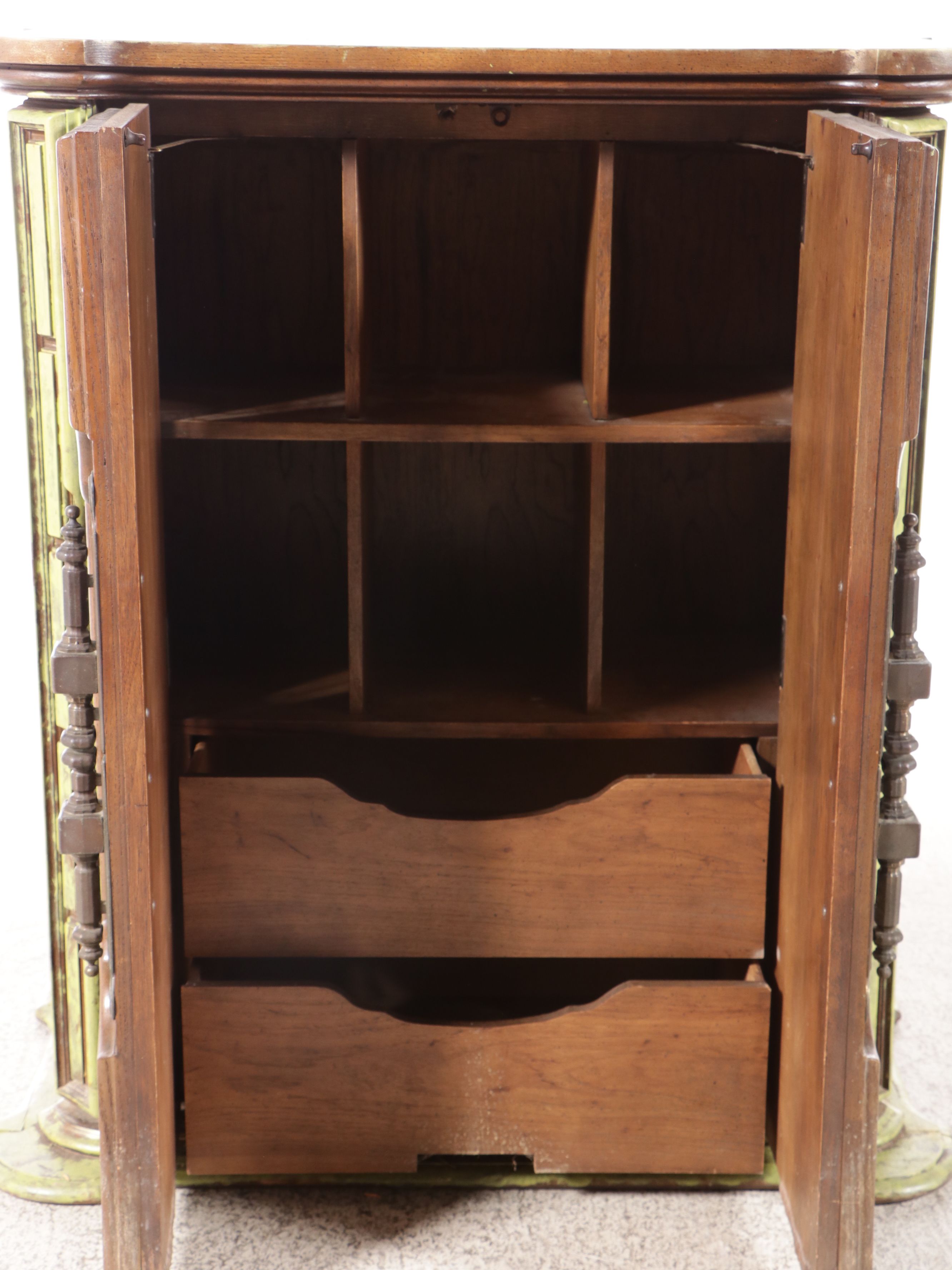 Art Nouveau Style Paint-Decorated Cabinet with Stained Glass Doors