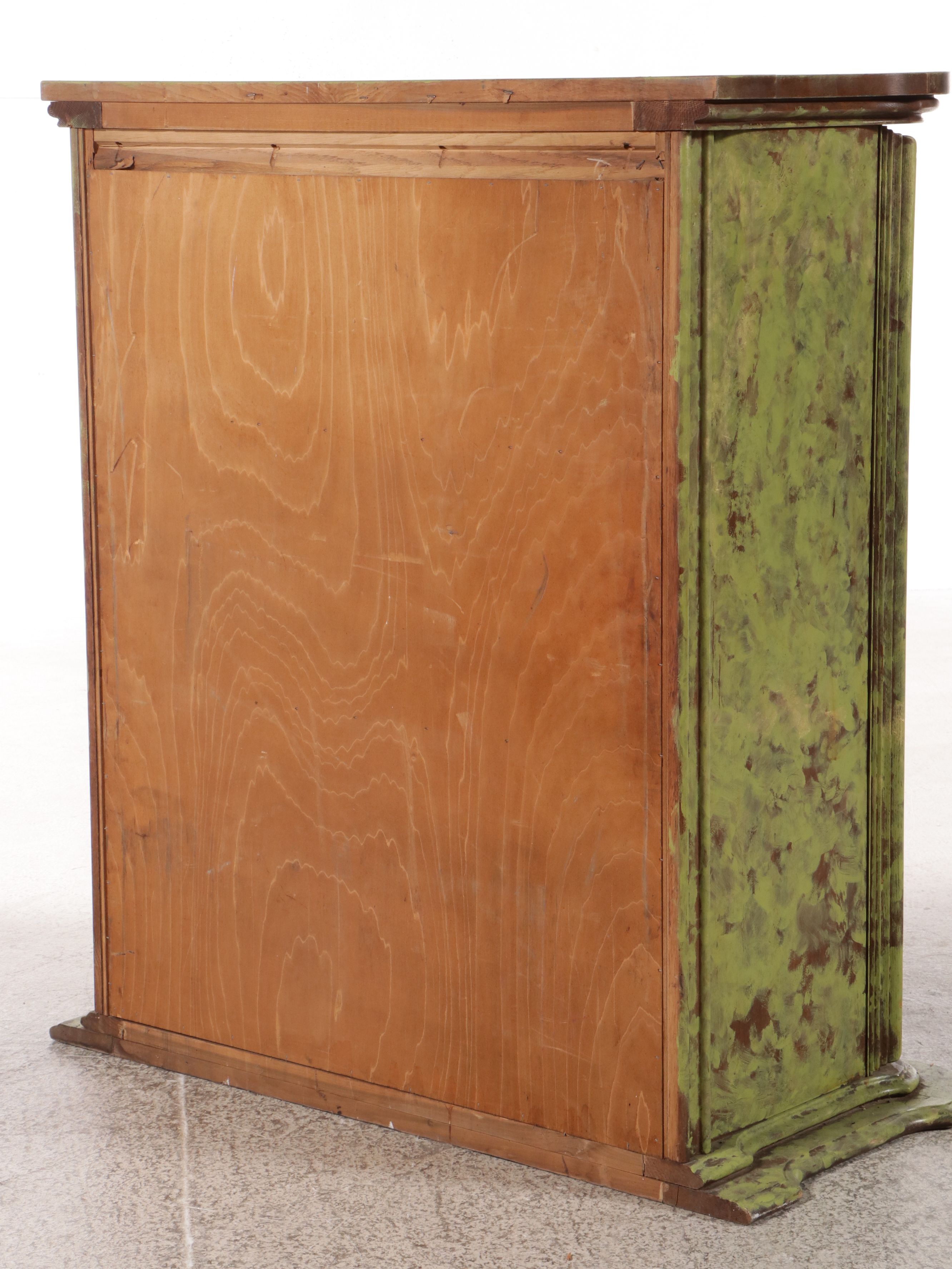 Art Nouveau Style Paint-Decorated Cabinet with Stained Glass Doors