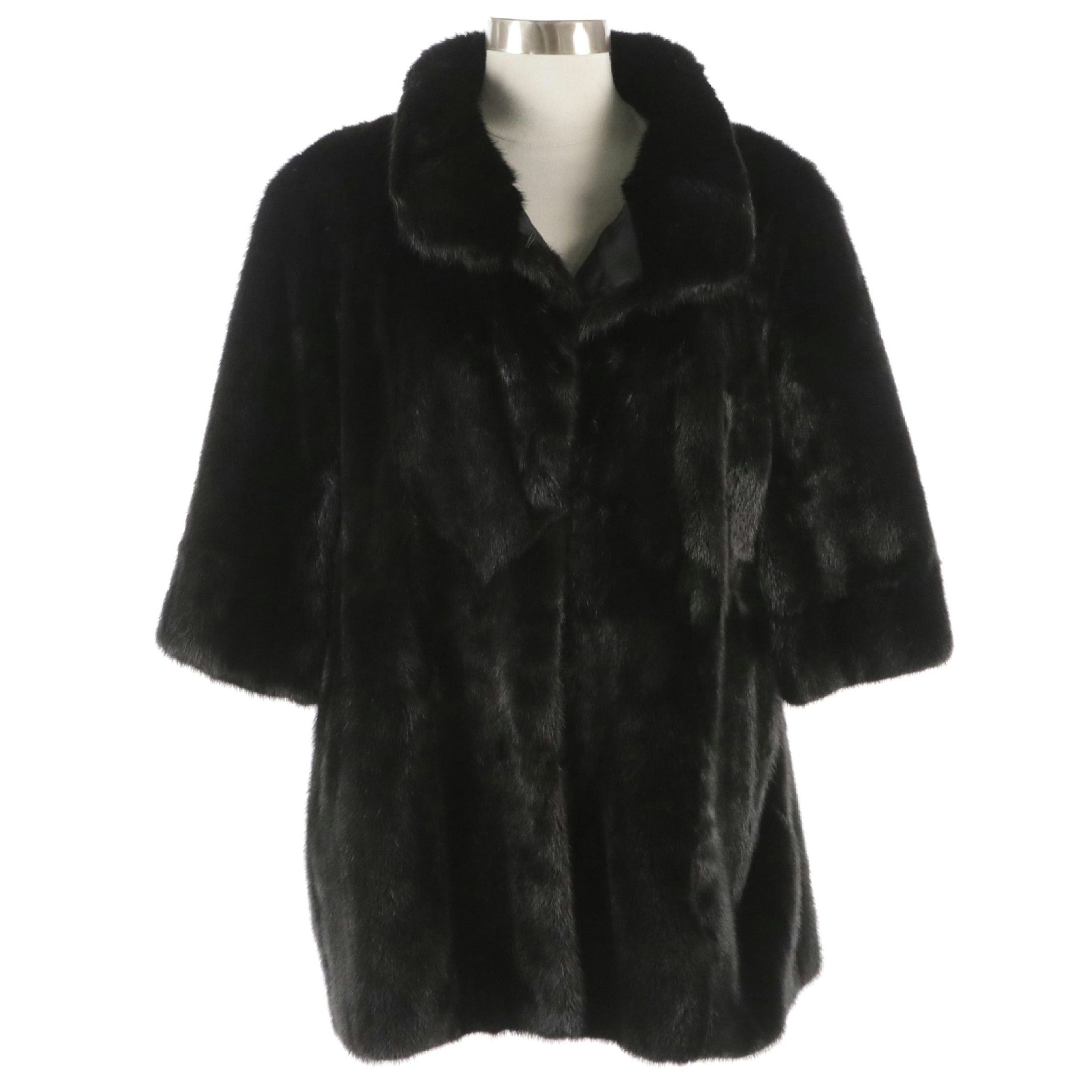 Vintage Black Dyed Mink Fur Short Sleeve Coat