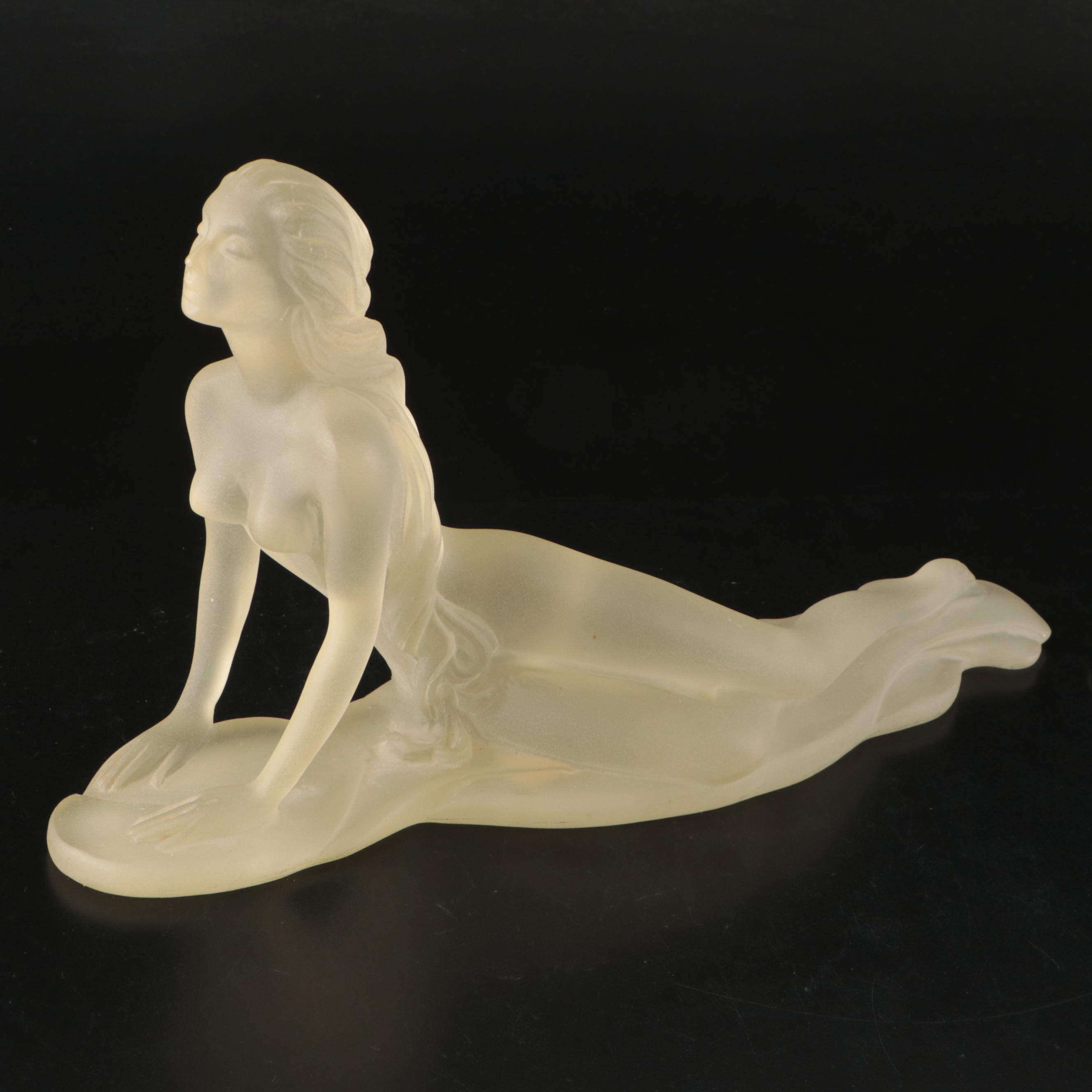 Mirage Frosted Lucite Reclining Female Nude Figure on Giltwood Base, 1986