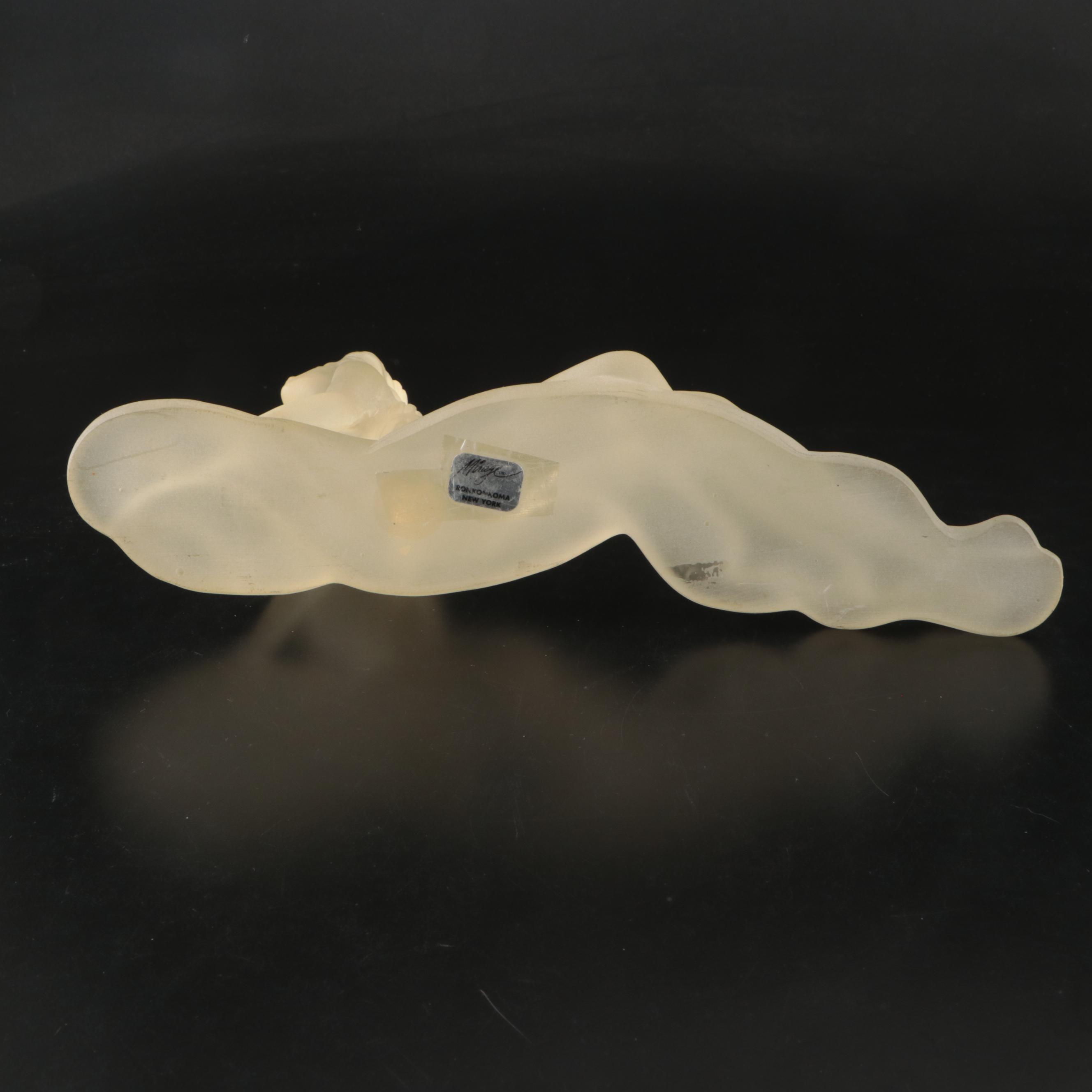 Mirage Frosted Lucite Reclining Female Nude Figure on Giltwood Base, 1986