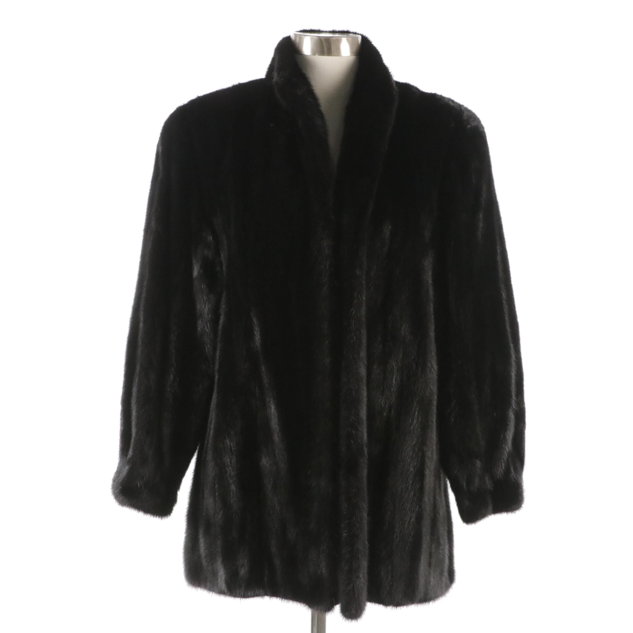 Vintage Black Dyed Mink Fur Coat with Collar