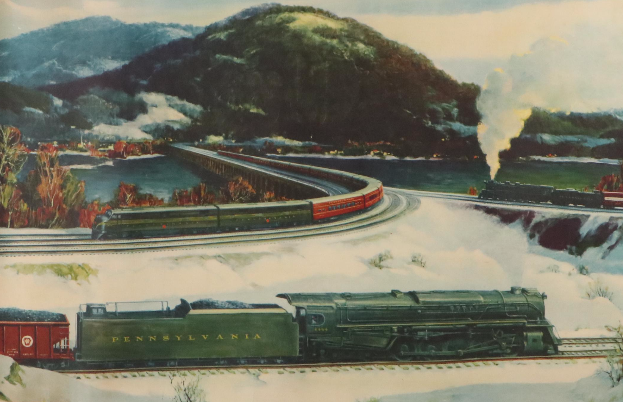 Collotype of Locomotive After Grif Teller "Crossroads of Commerce," Mid-20th C.