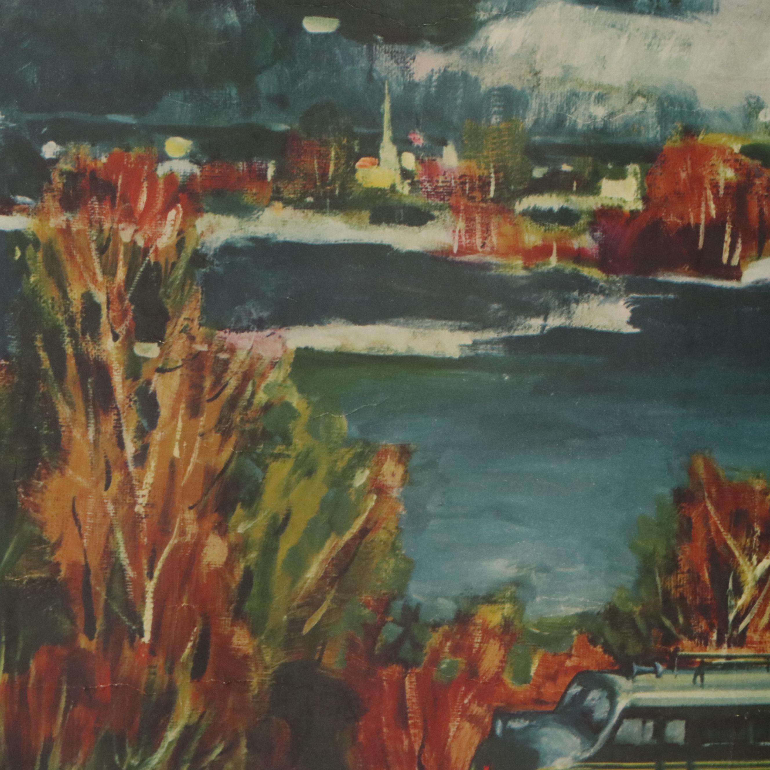 Collotype of Locomotive After Grif Teller "Crossroads of Commerce," Mid-20th C.