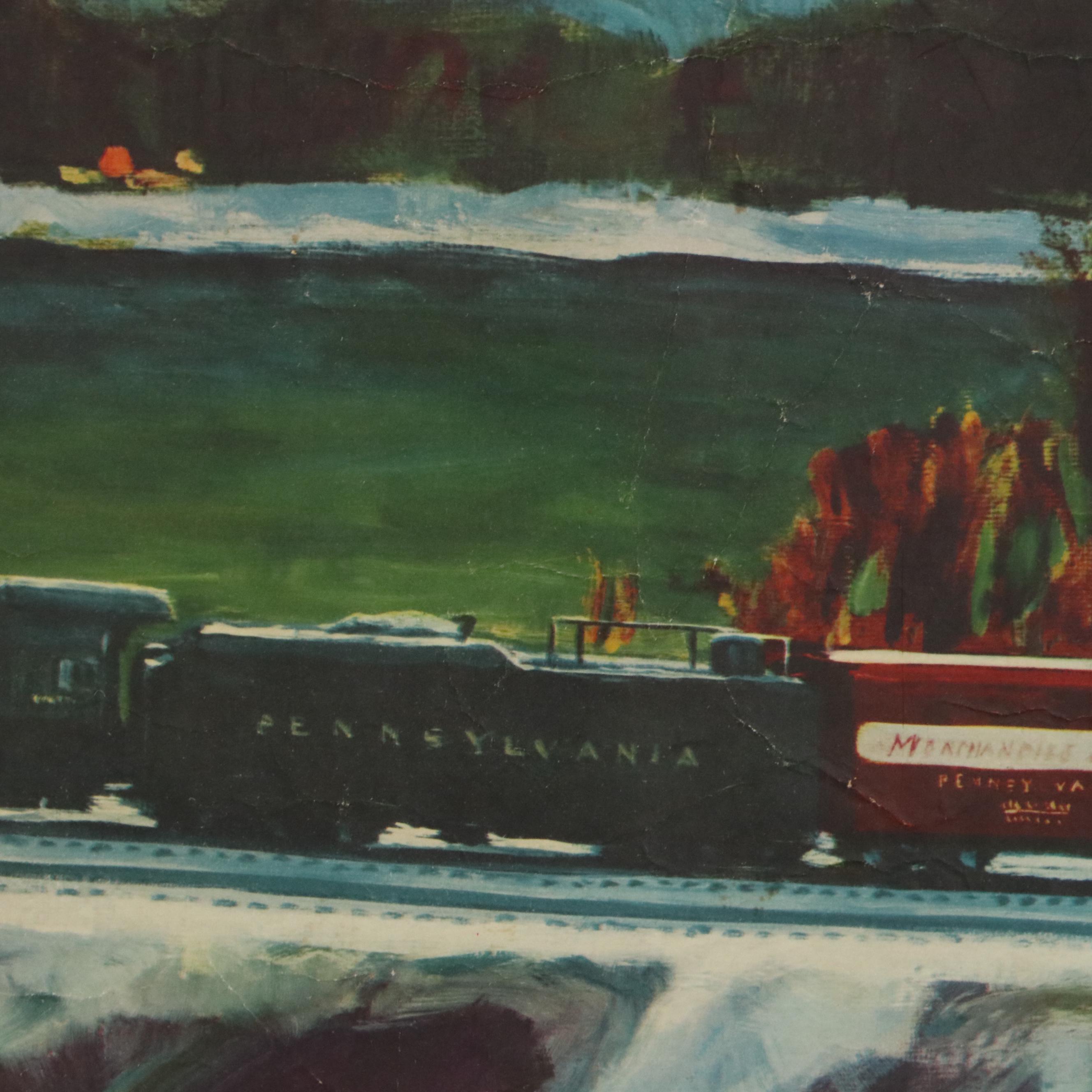 Collotype of Locomotive After Grif Teller "Crossroads of Commerce," Mid-20th C.