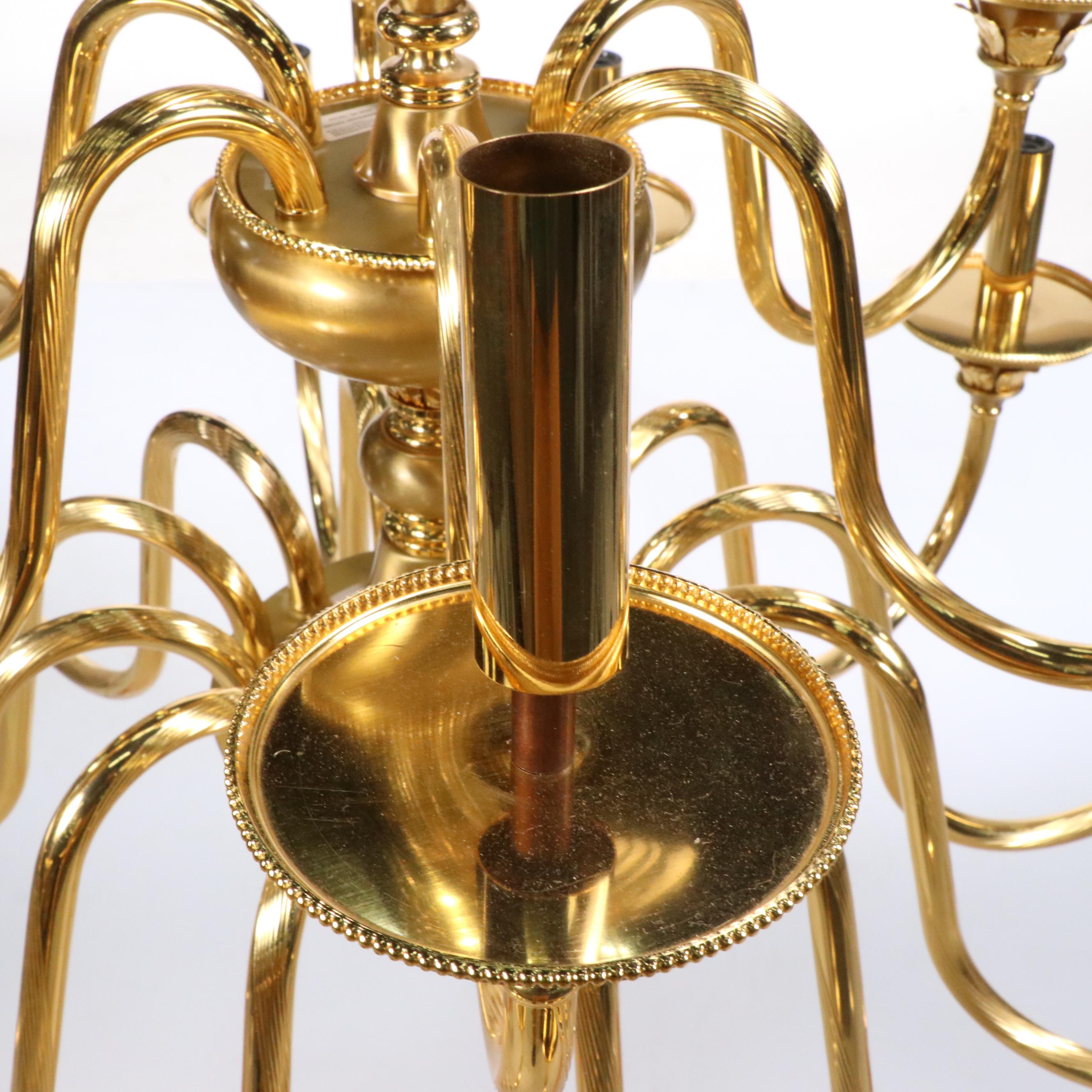 Italian F. Fabbian Ribbed Gilt Metal Double Tier Chandelier, Late 20th Century