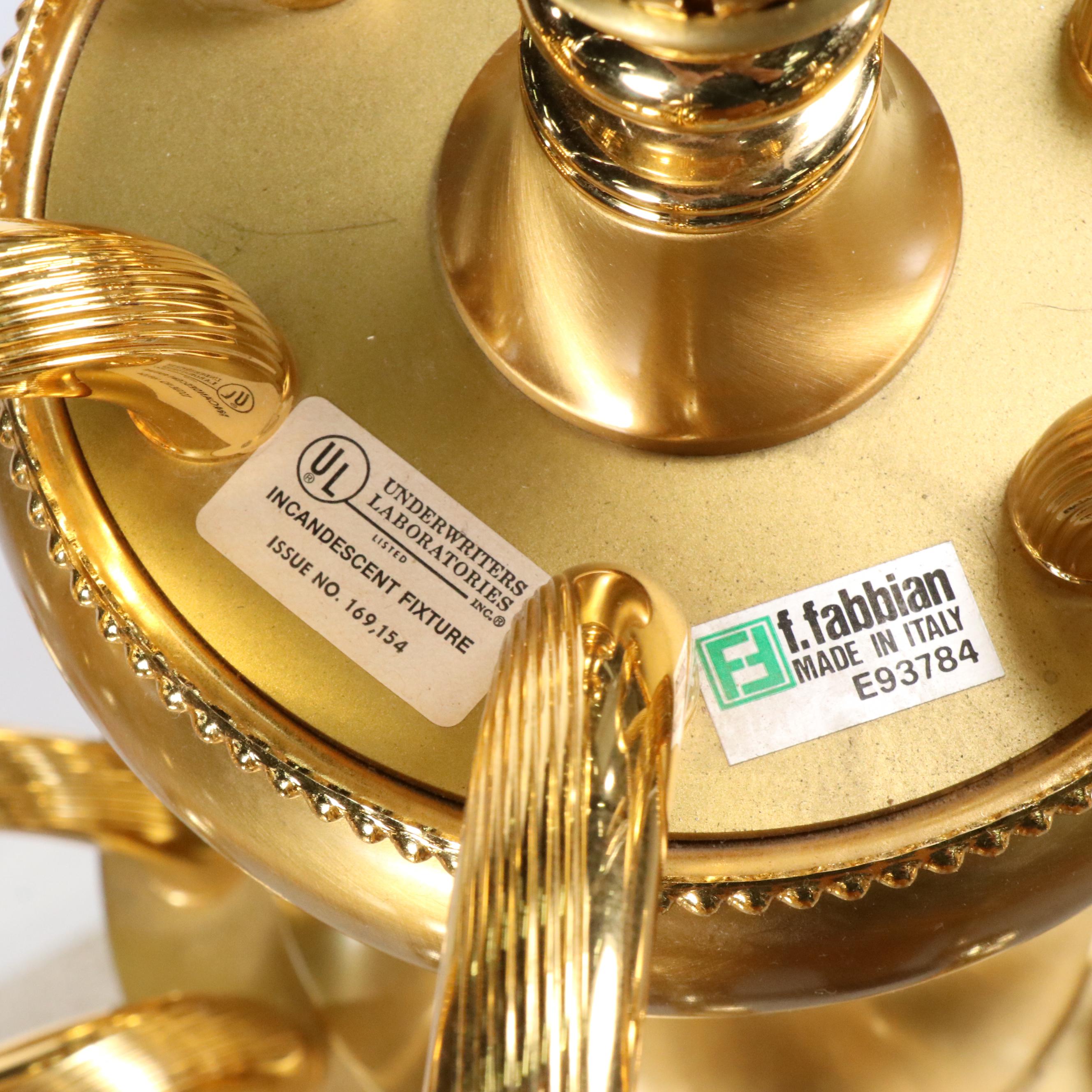 Italian F. Fabbian Ribbed Gilt Metal Double Tier Chandelier, Late 20th Century