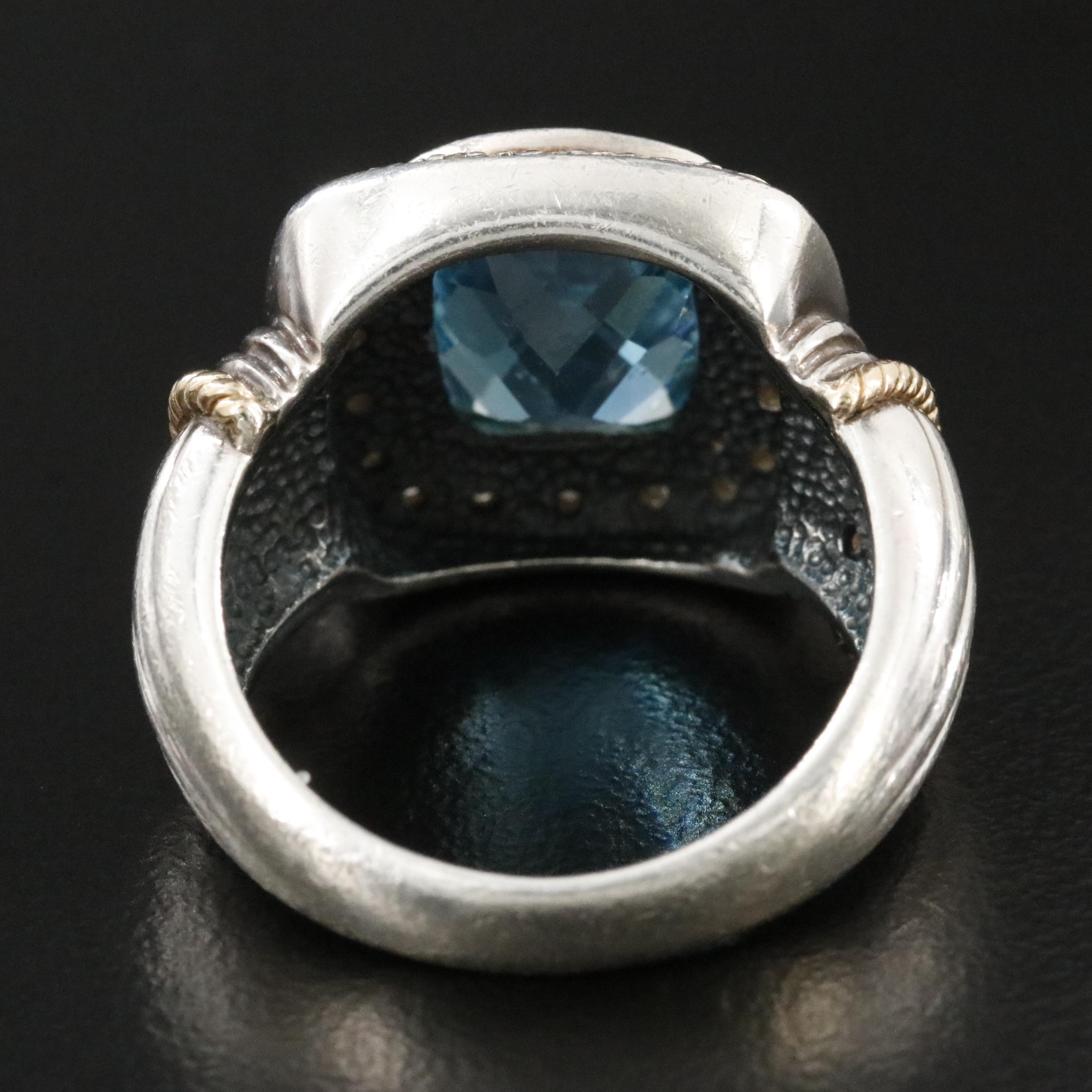 Sterling Blue Topaz and Diamond Ring with 14K Accents