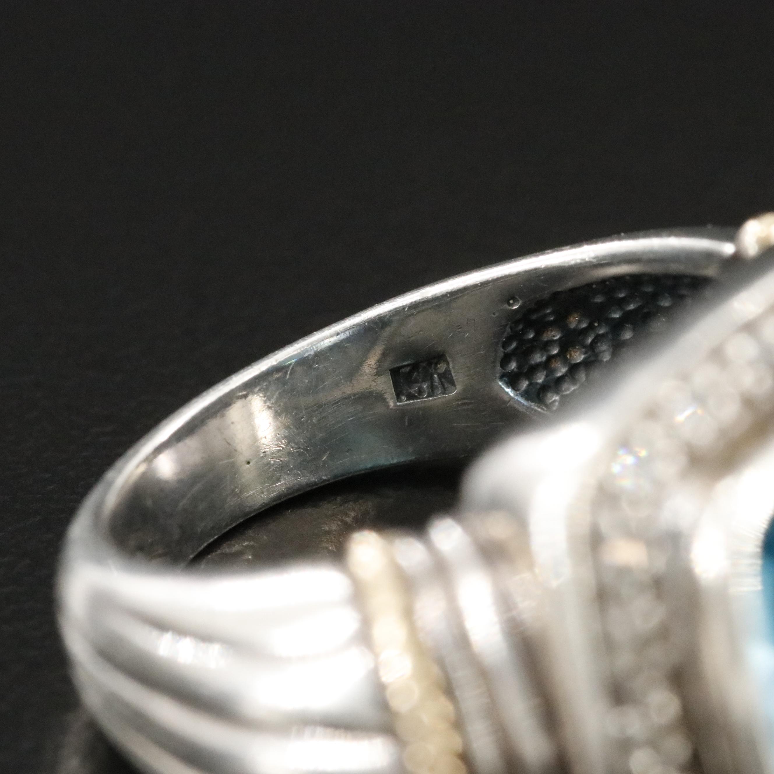 Sterling Blue Topaz and Diamond Ring with 14K Accents