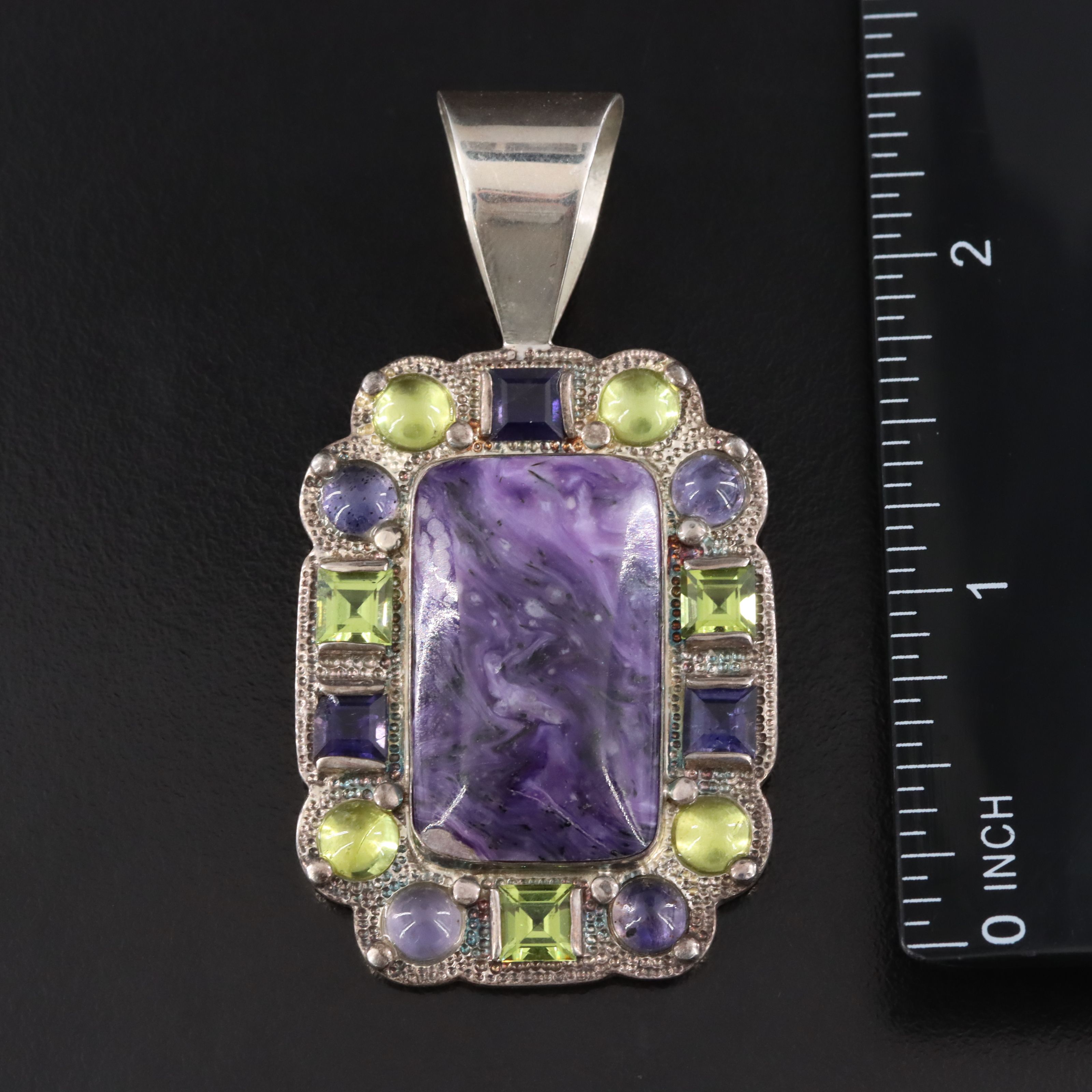 Desert Rose Trading Sterling Charoite, Peridot and Iolite Pendant and Earrings