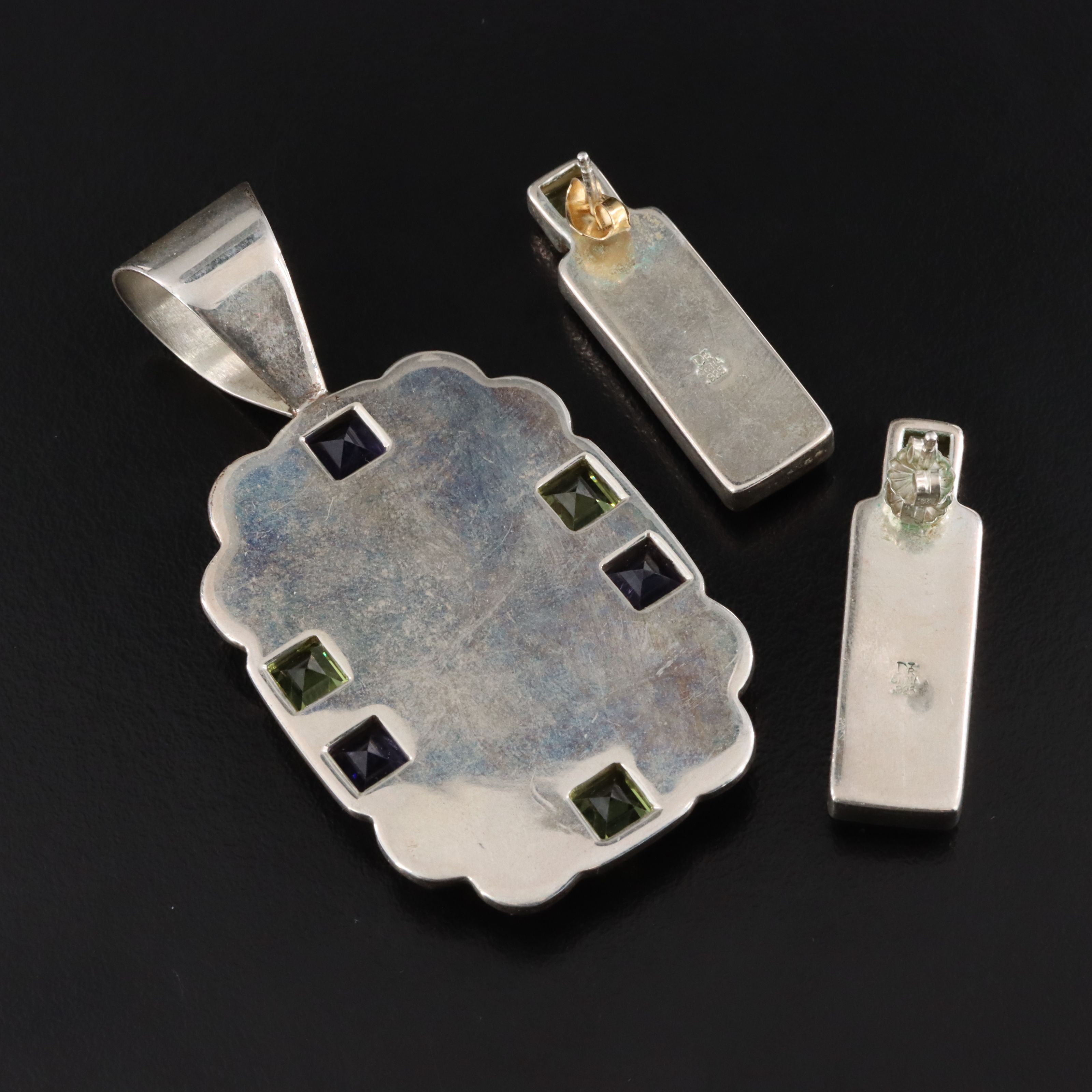 Desert Rose Trading Sterling Charoite, Peridot and Iolite Pendant and Earrings