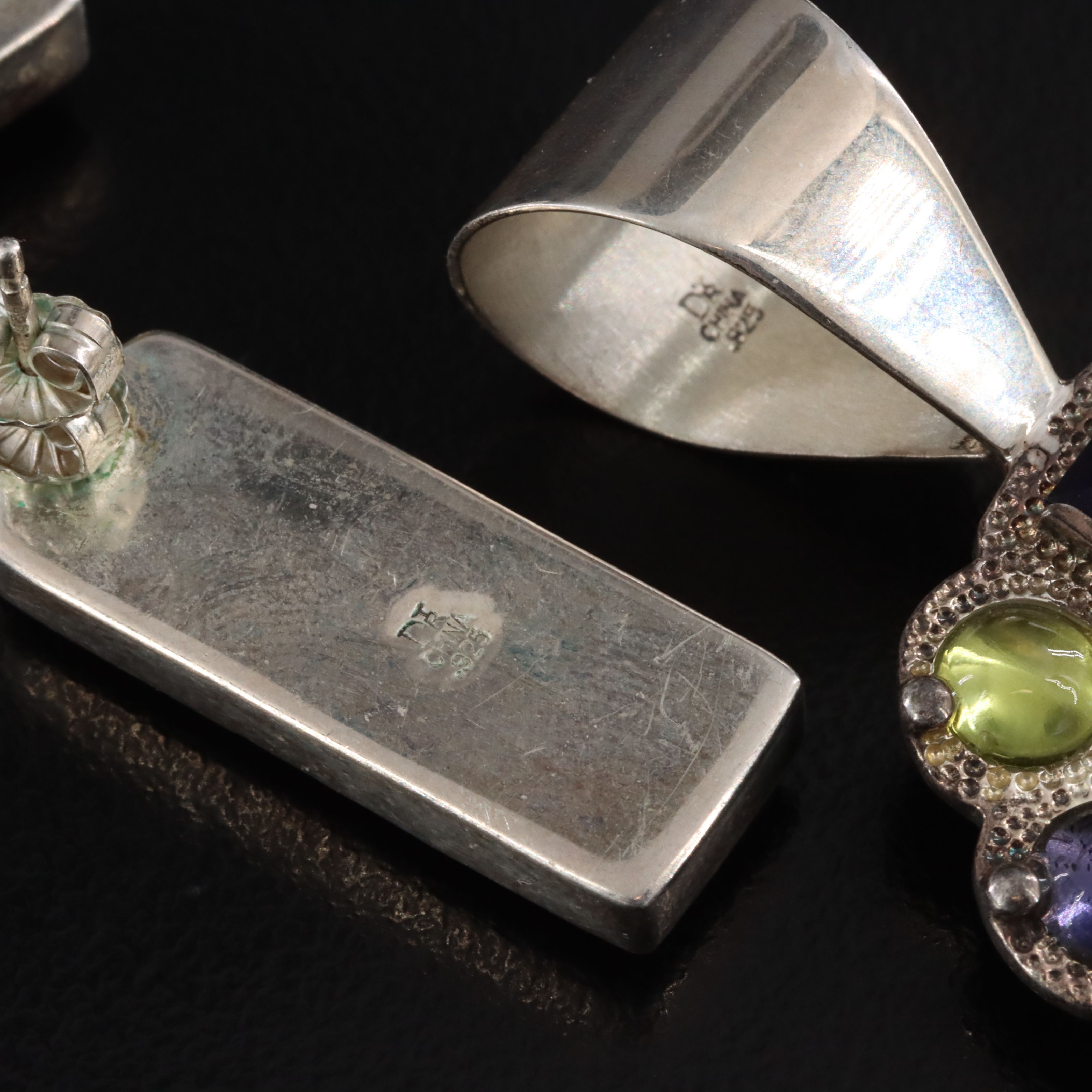 Desert Rose Trading Sterling Charoite, Peridot and Iolite Pendant and Earrings