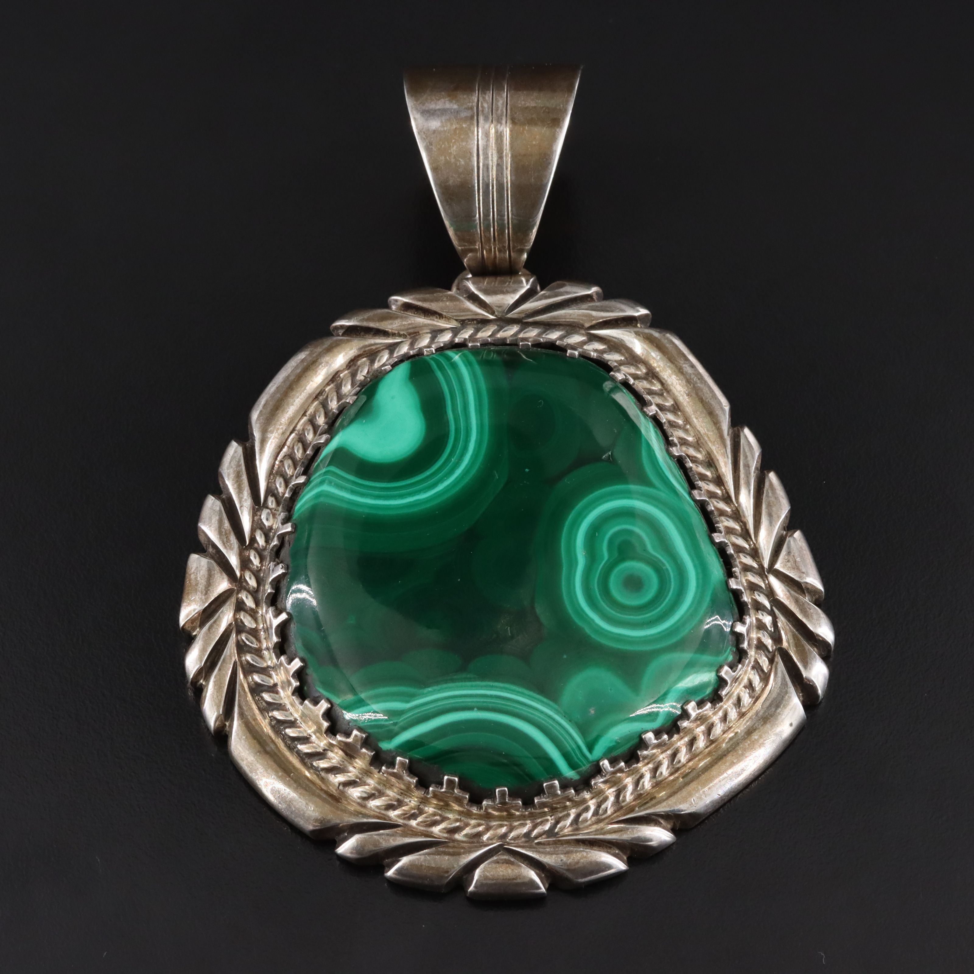 Southwestern Sterling Malachite Oversized Pendant