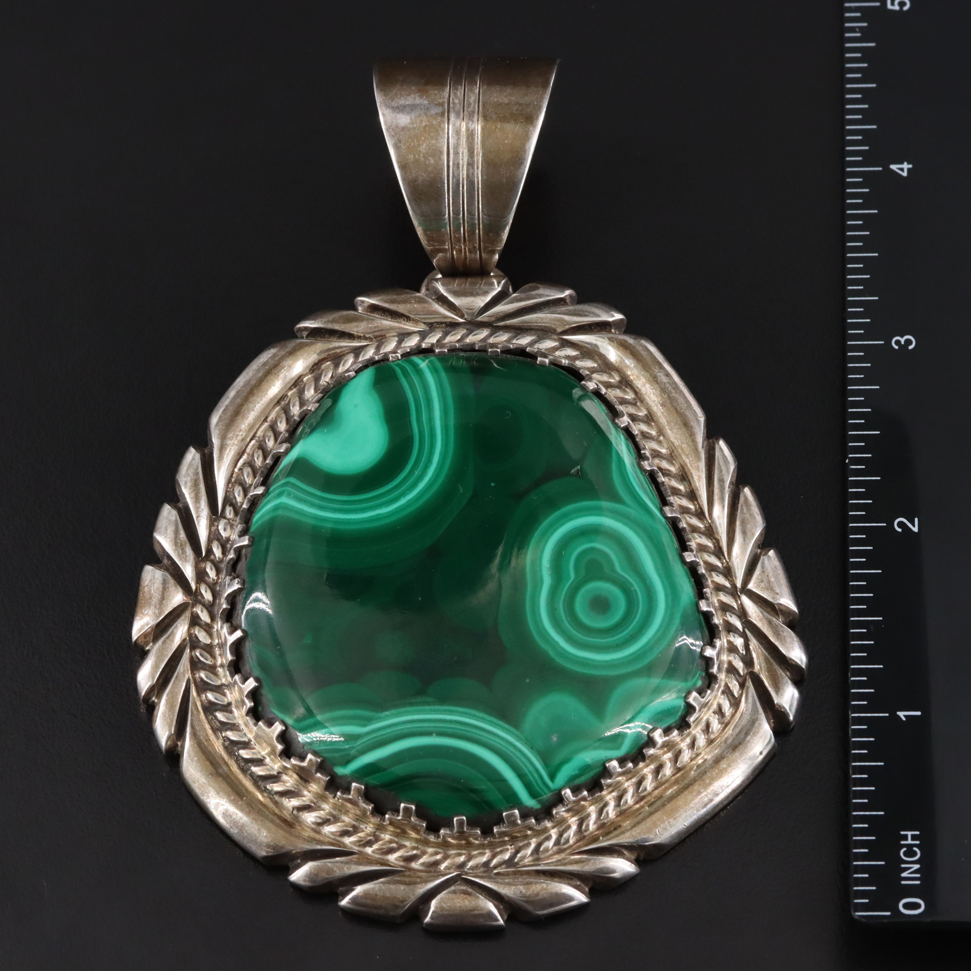 Southwestern Sterling Malachite Oversized Pendant