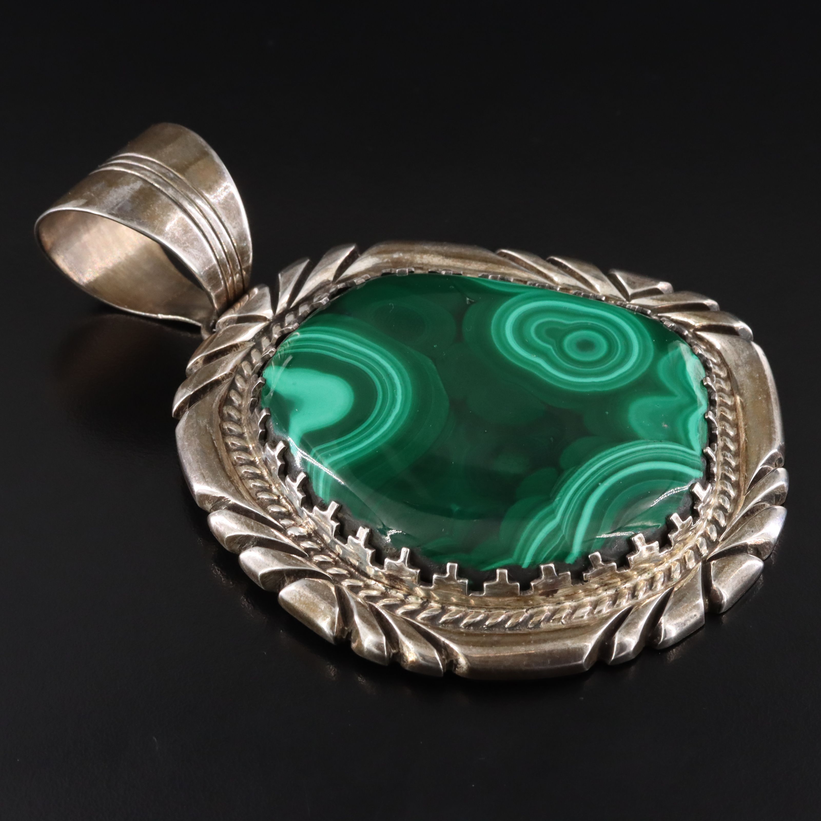 Southwestern Sterling Malachite Oversized Pendant