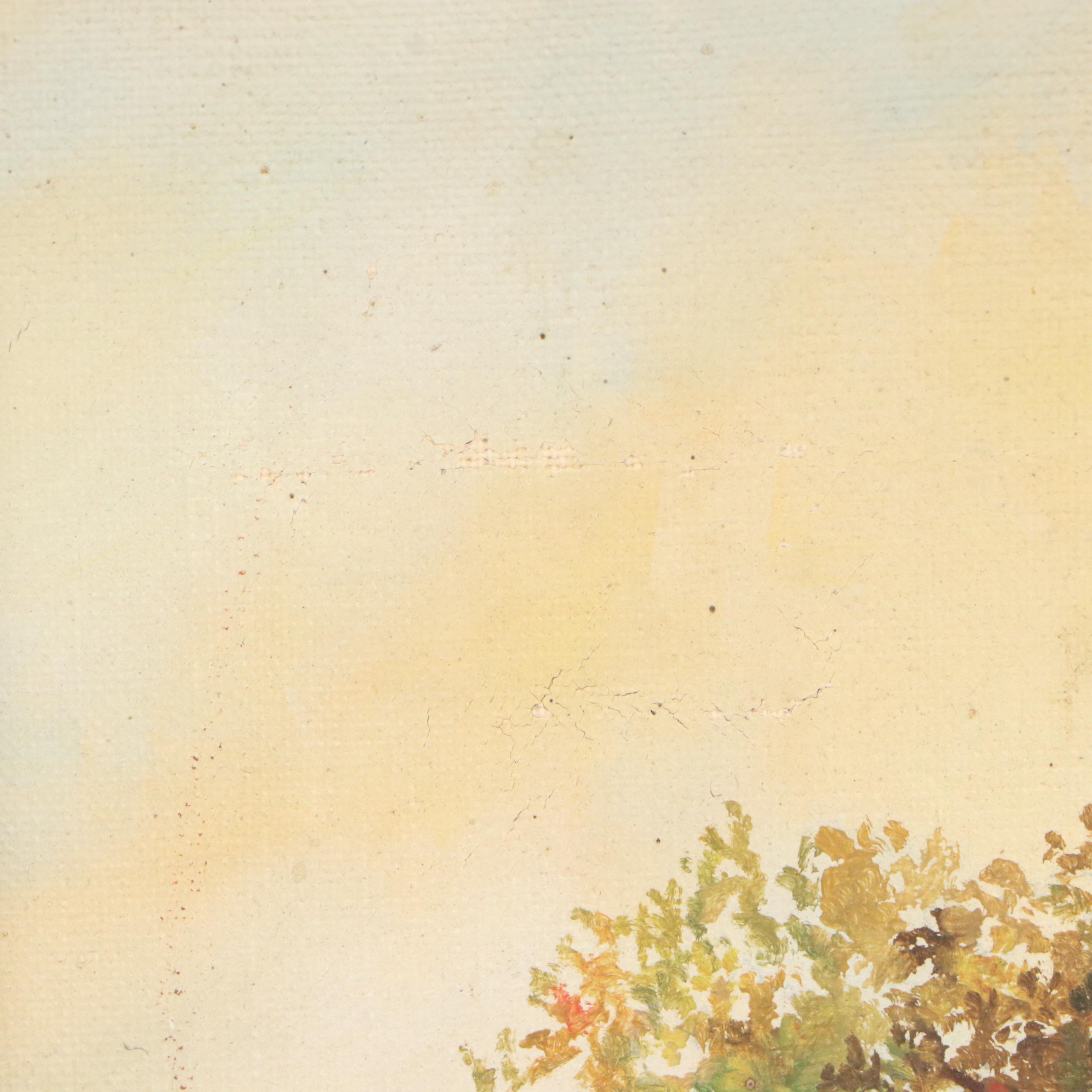 Oil Painting of Figures Along the Shoreline, Early 20th Century