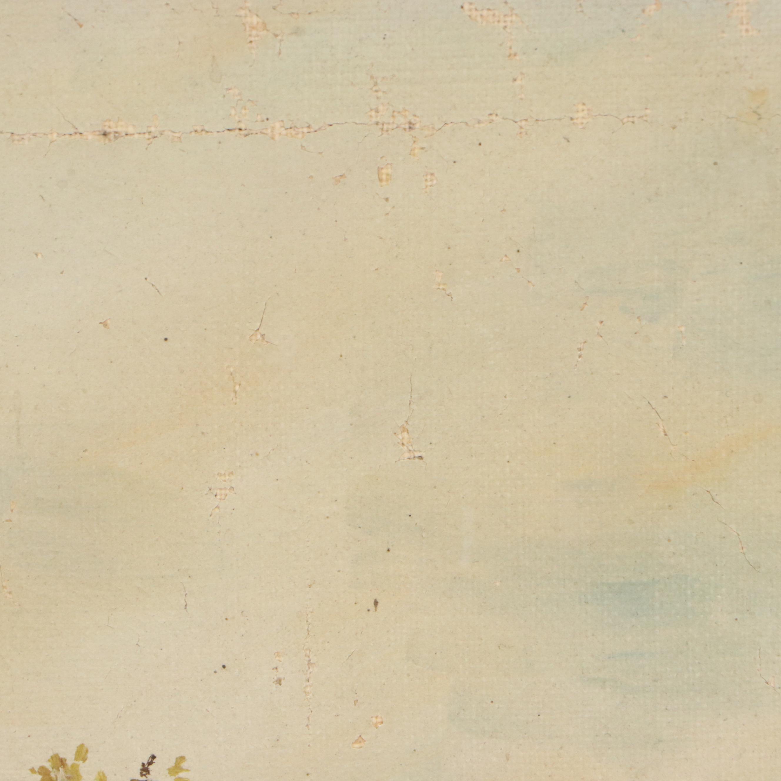 Oil Painting of Figures Along the Shoreline, Early 20th Century