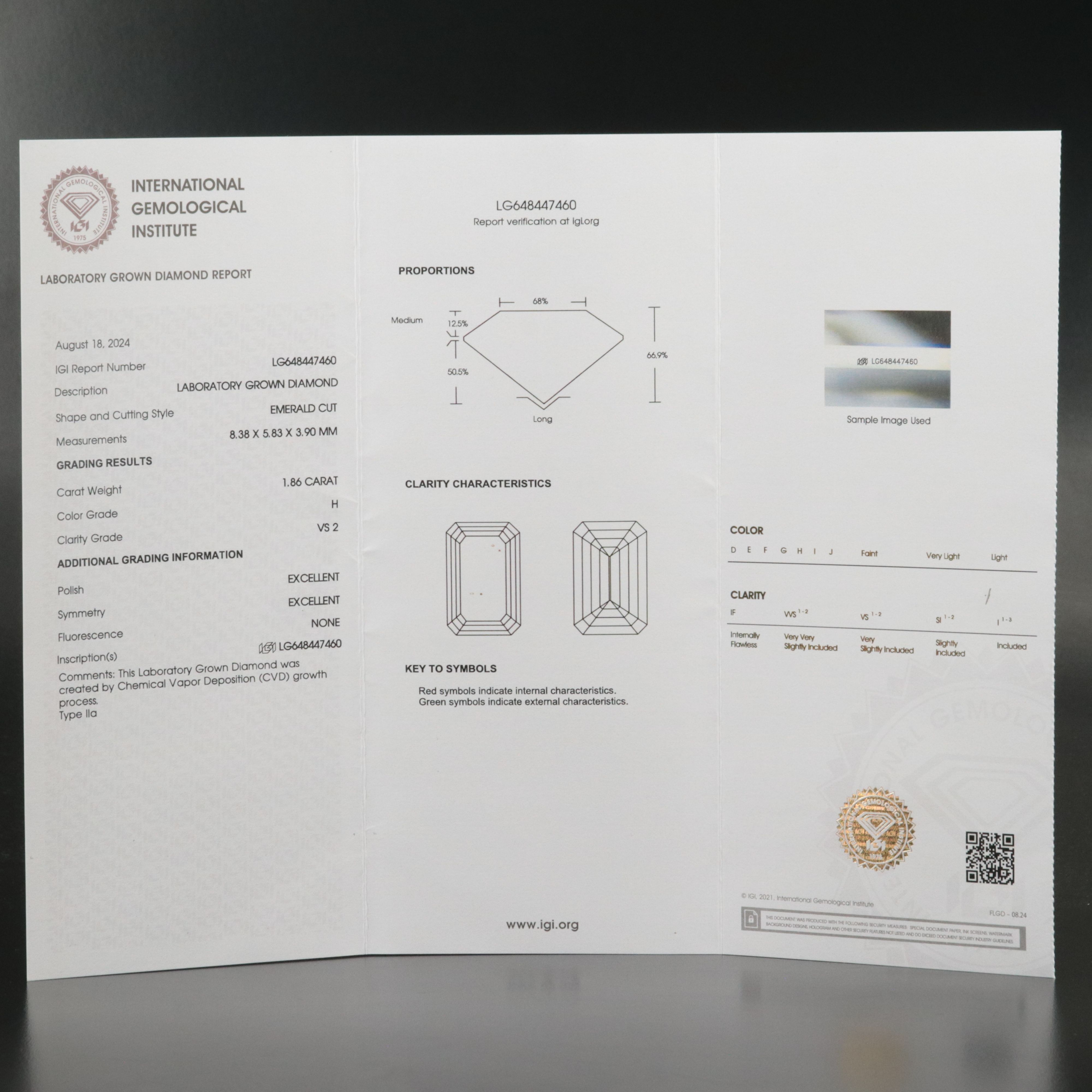 Loose 1.86 CT Lab Grown Diamond with IGI Report