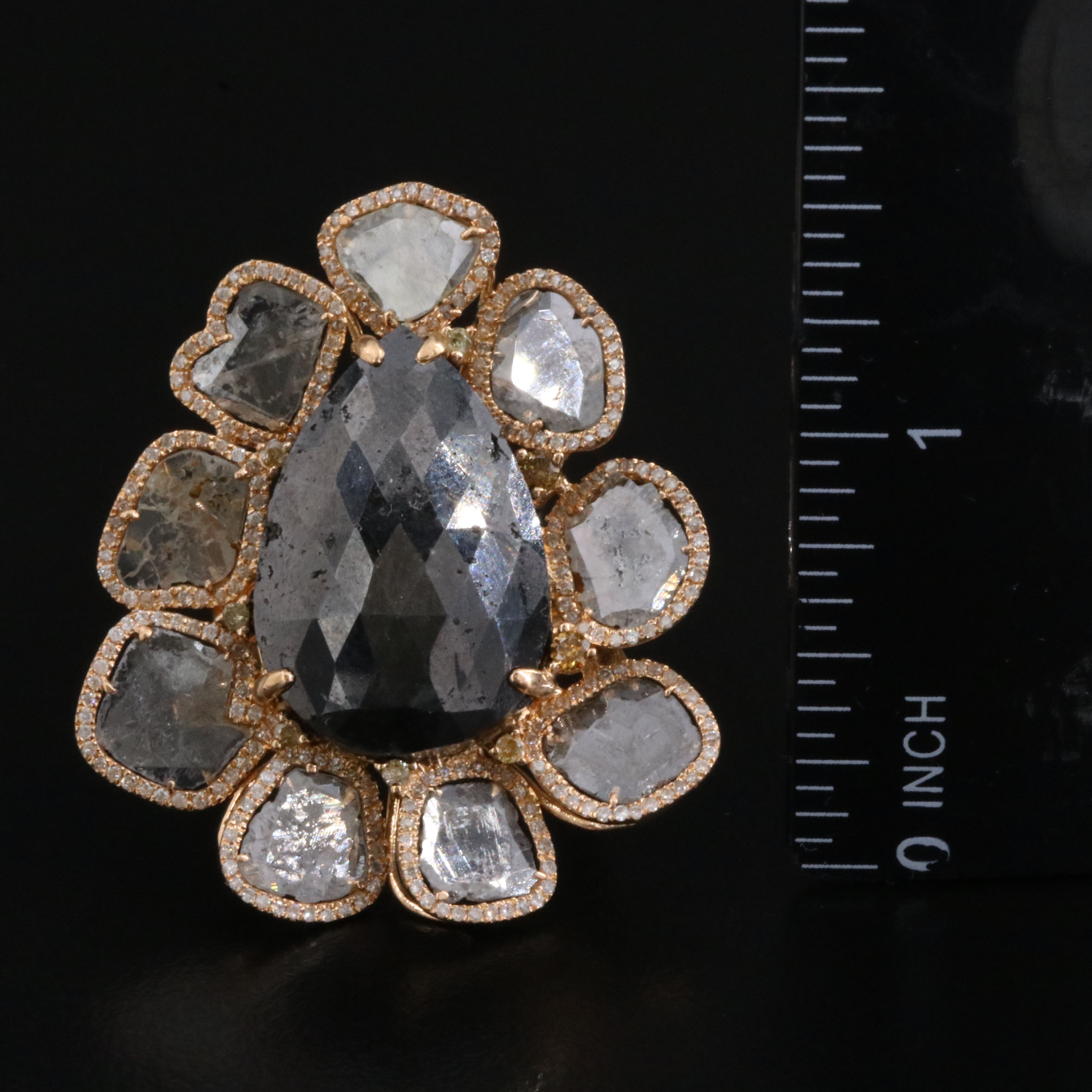 18K Rose Gold Fancy Black and White Diamond Ring with 10.34 CT Center