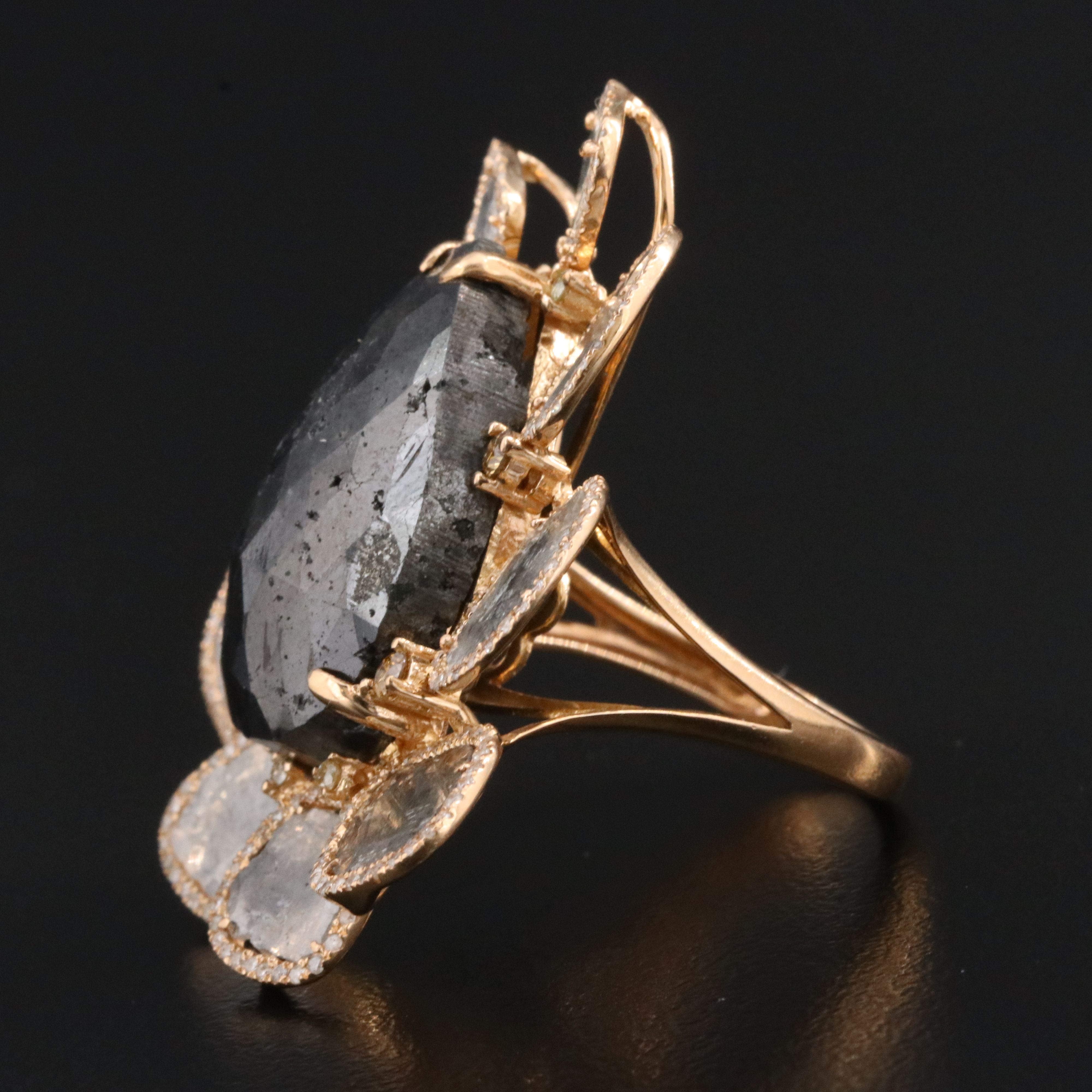 18K Rose Gold Fancy Black and White Diamond Ring with 10.34 CT Center