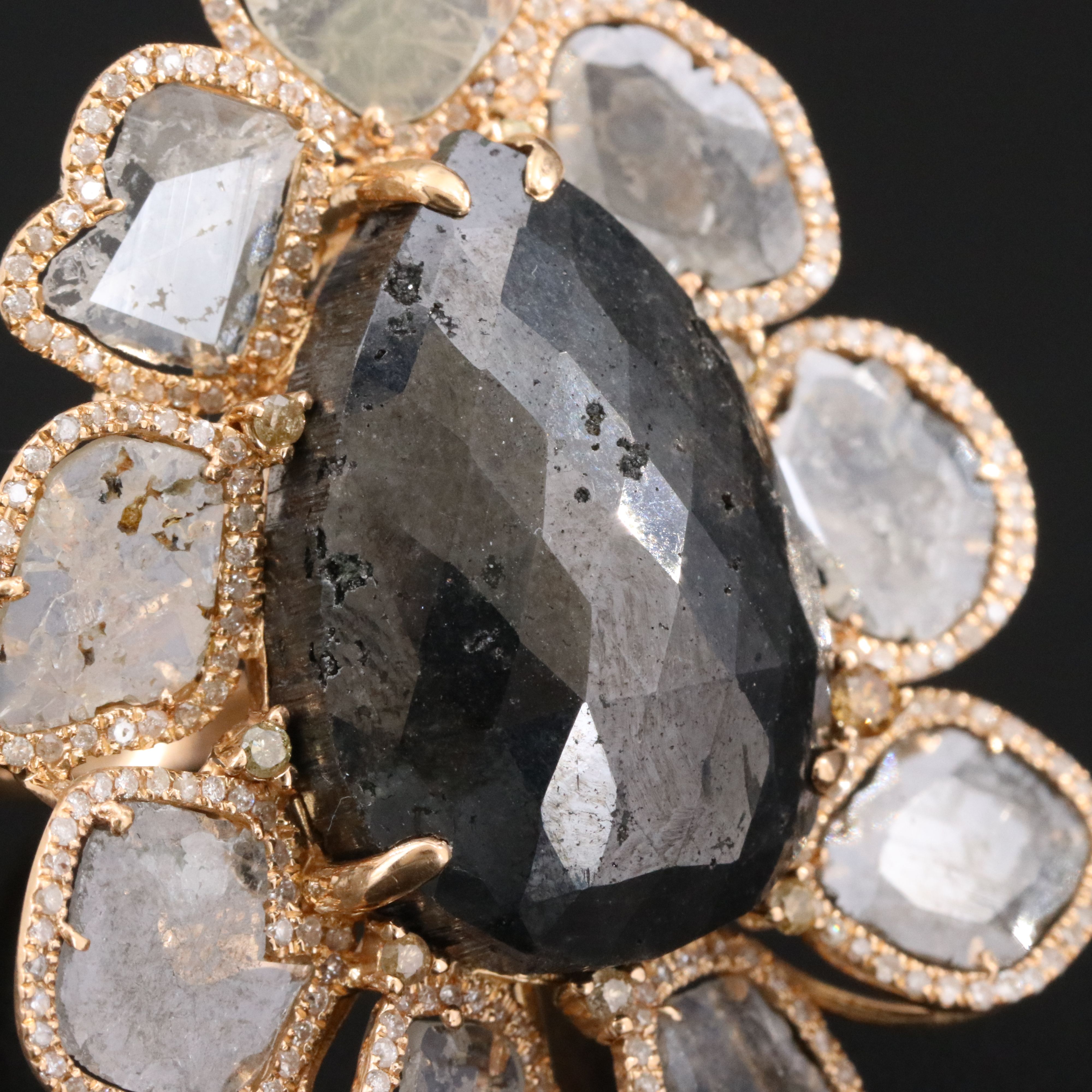 18K Rose Gold Fancy Black and White Diamond Ring with 10.34 CT Center