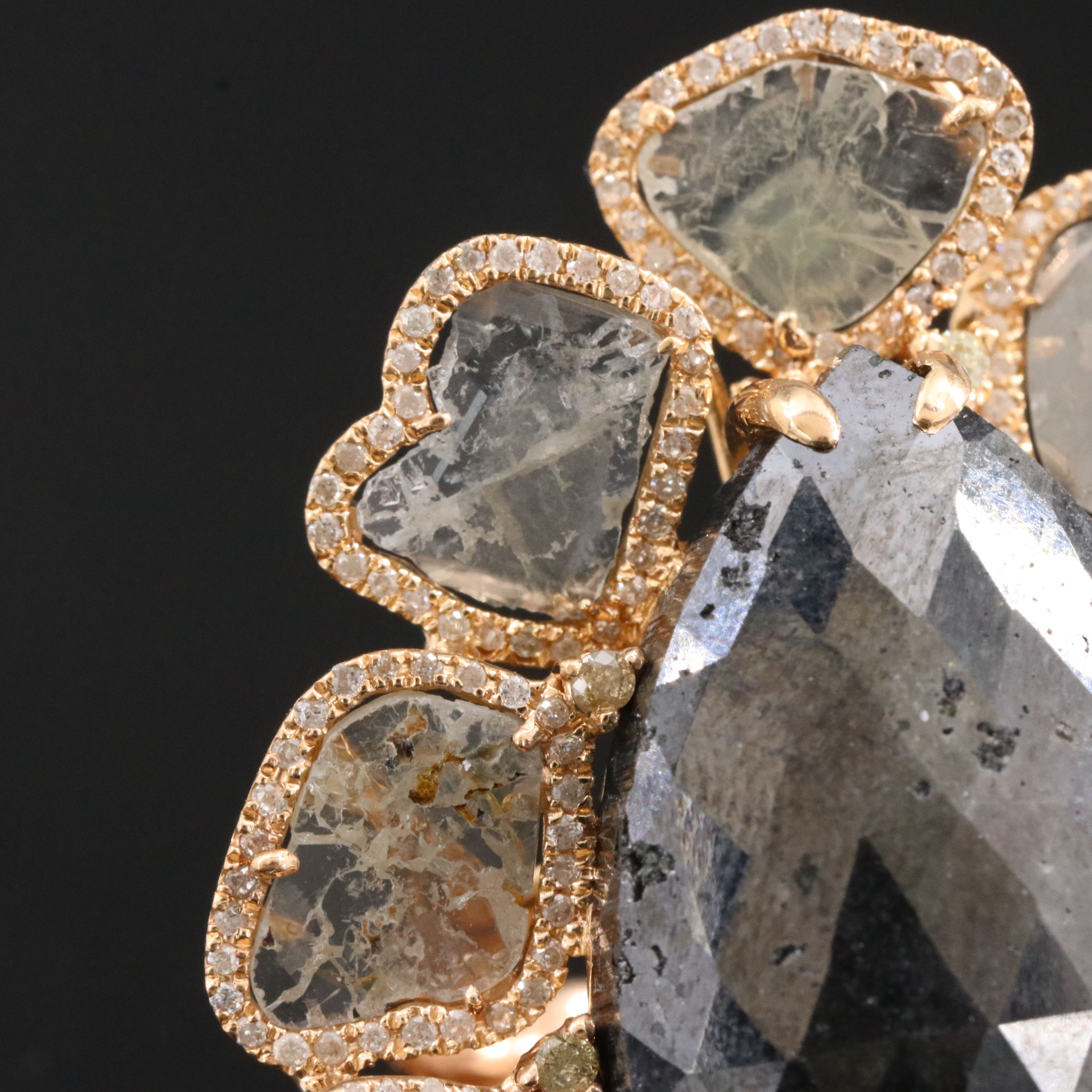 18K Rose Gold Fancy Black and White Diamond Ring with 10.34 CT Center