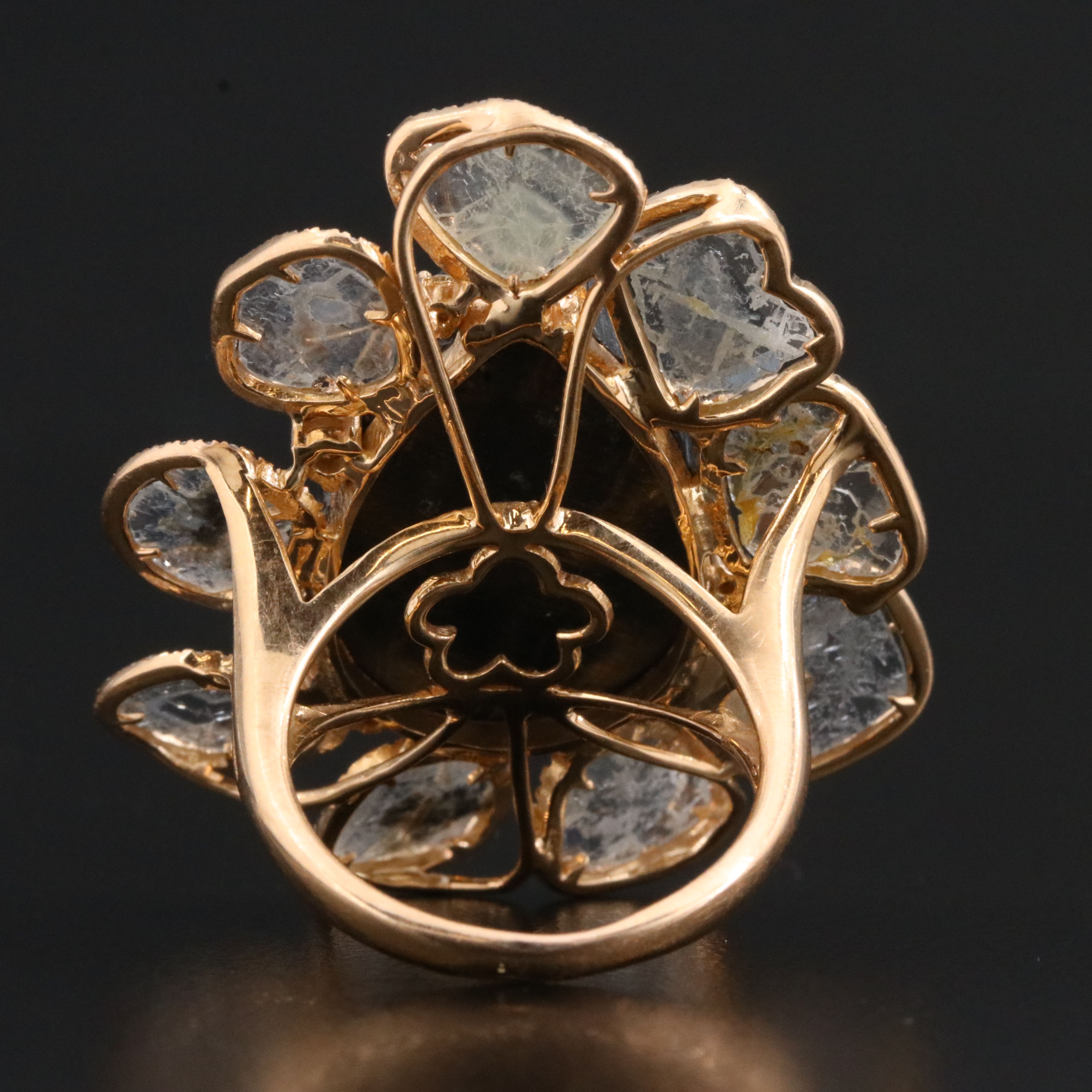 18K Rose Gold Fancy Black and White Diamond Ring with 10.34 CT Center