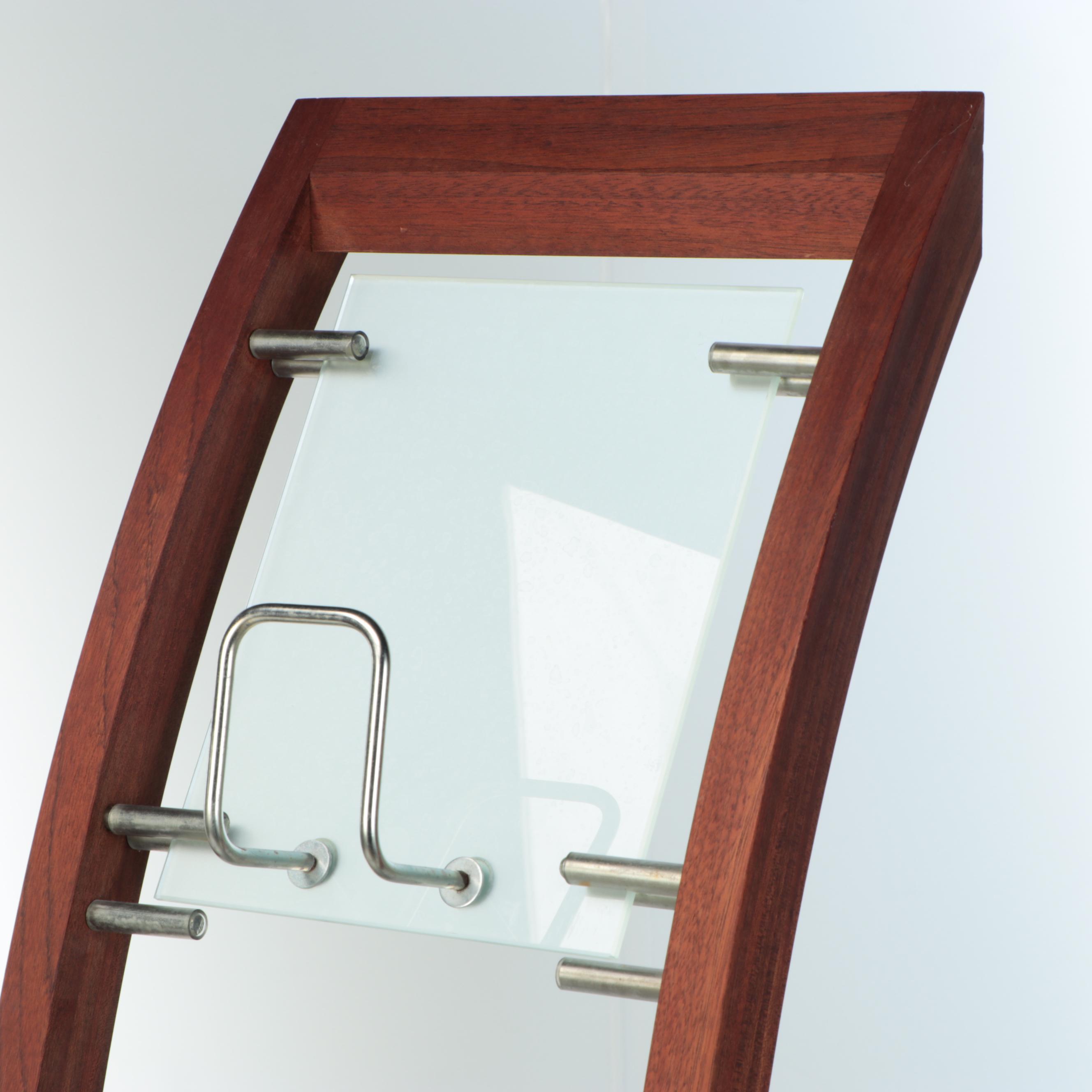 Contemporary Modernist Style Cherry Finish Wood and Metal Bookcase