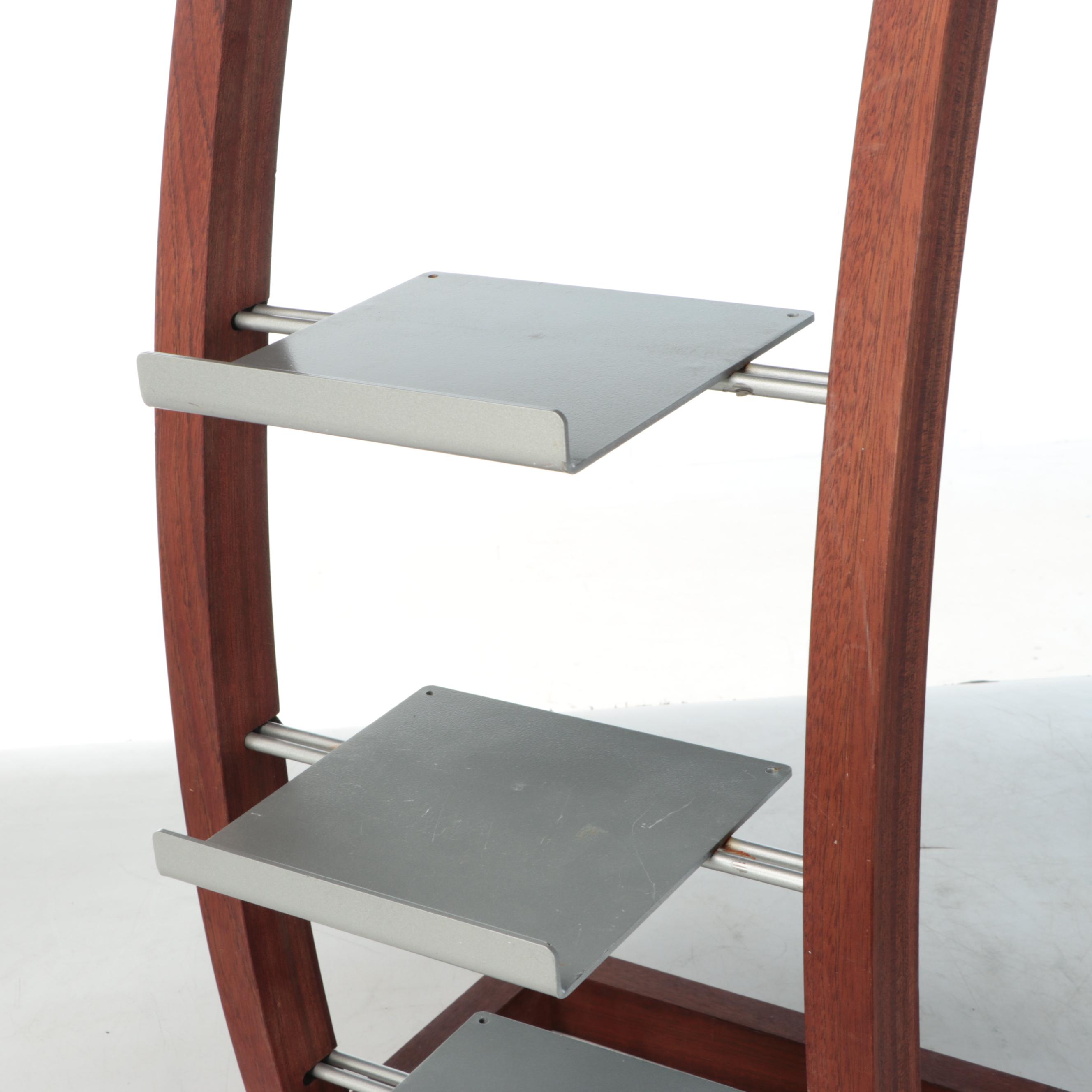 Contemporary Modernist Style Cherry Finish Wood and Metal Bookcase