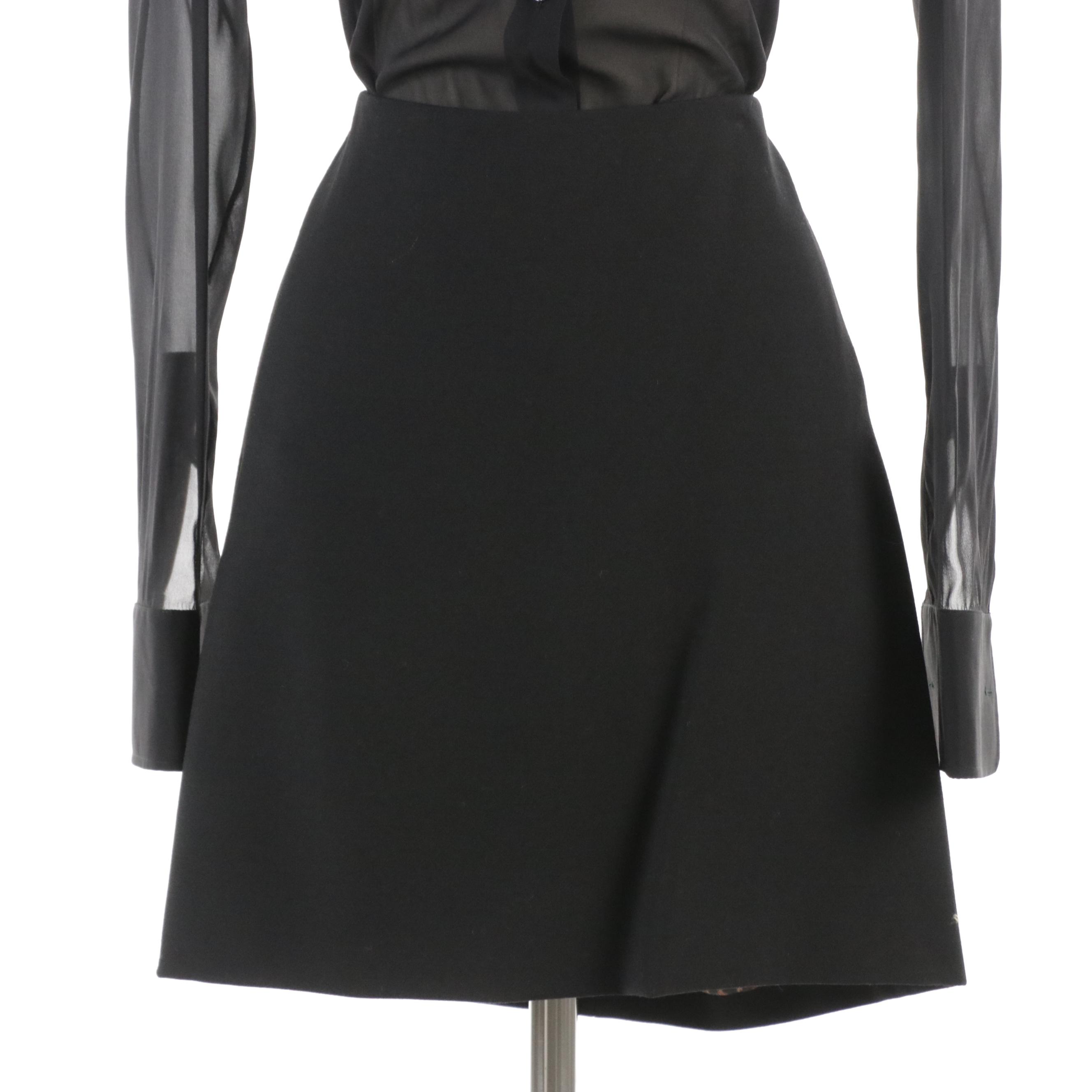 Dolce & Gabbana Silk Blend Bodysuit Shirt and Wool Mini Skirt with Tags