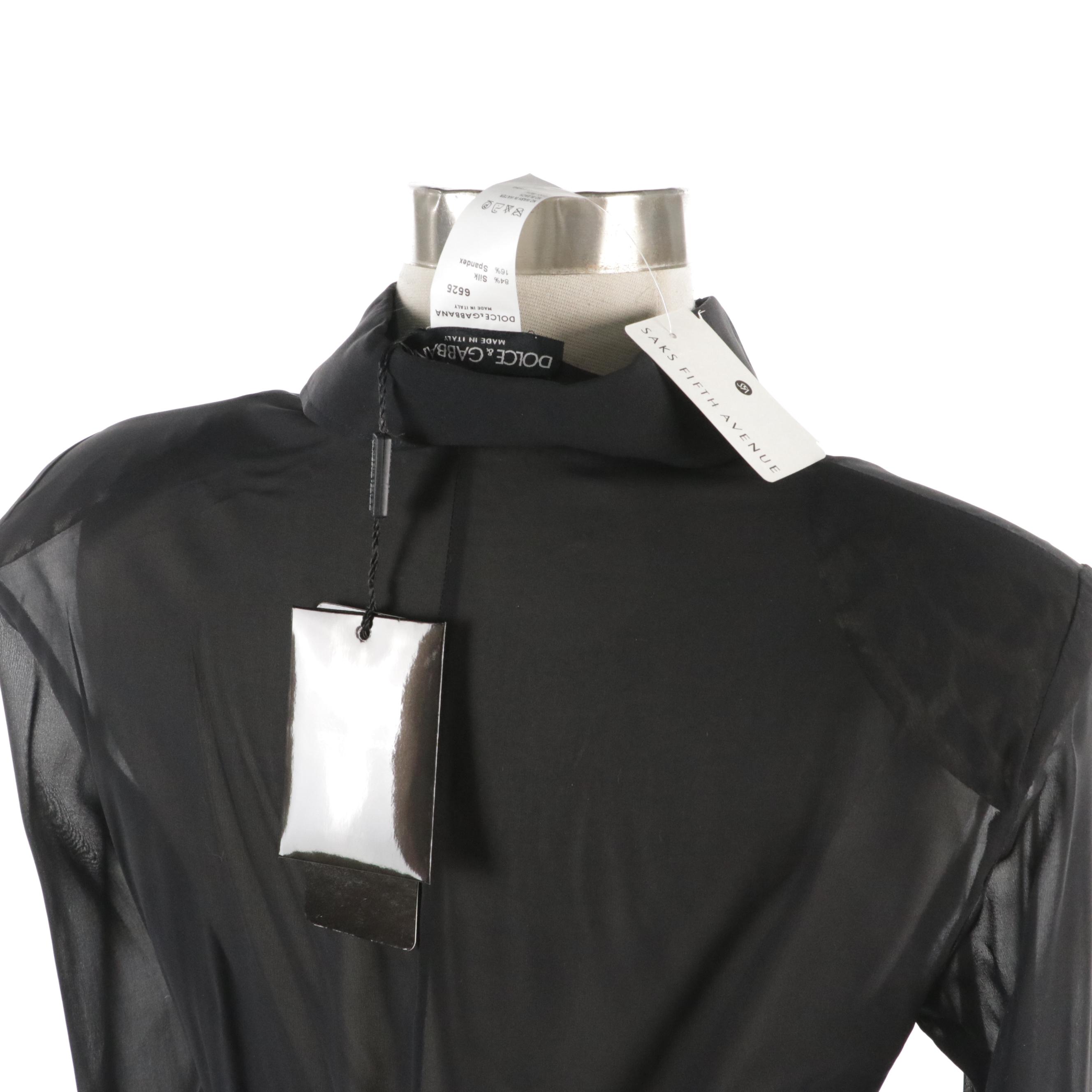 Dolce & Gabbana Silk Blend Bodysuit Shirt and Wool Mini Skirt with Tags