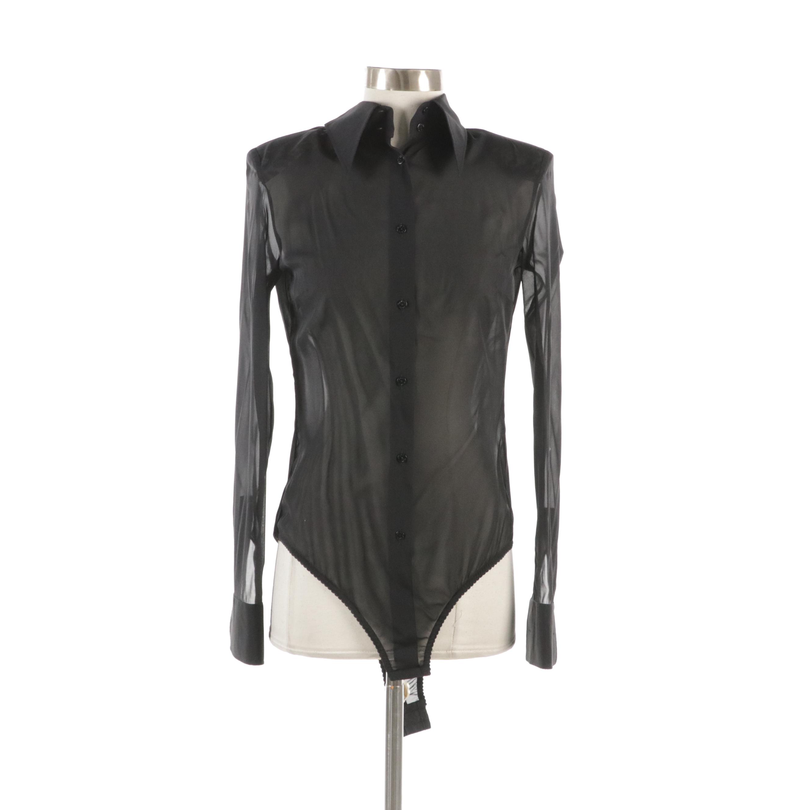 Dolce & Gabbana Silk Blend Bodysuit Shirt and Wool Mini Skirt with Tags