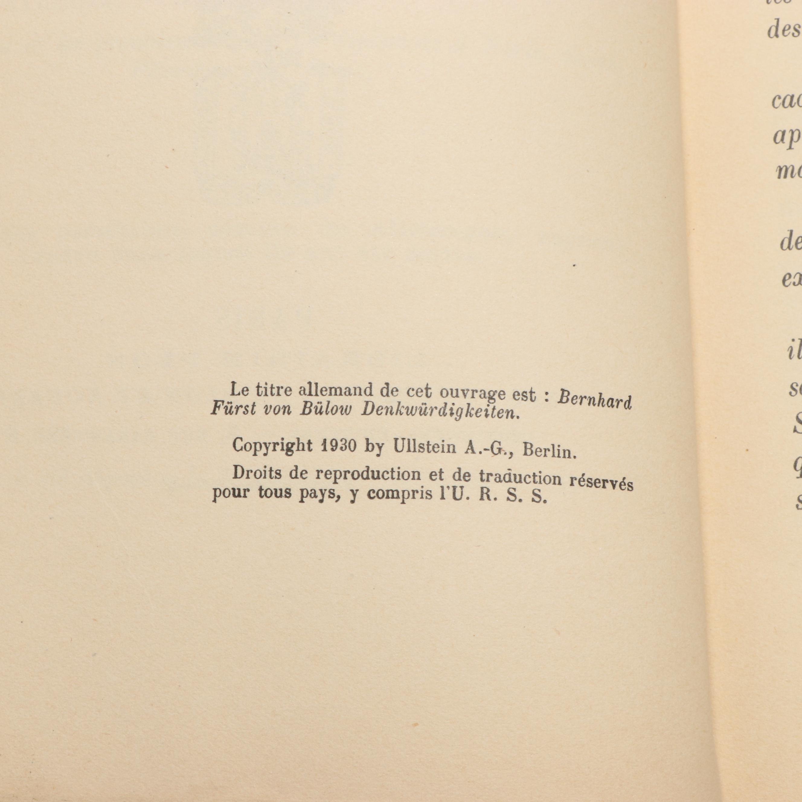 "Mémoires du Chancelier Prince de Bülow" Volumes 1-4 with More French Books