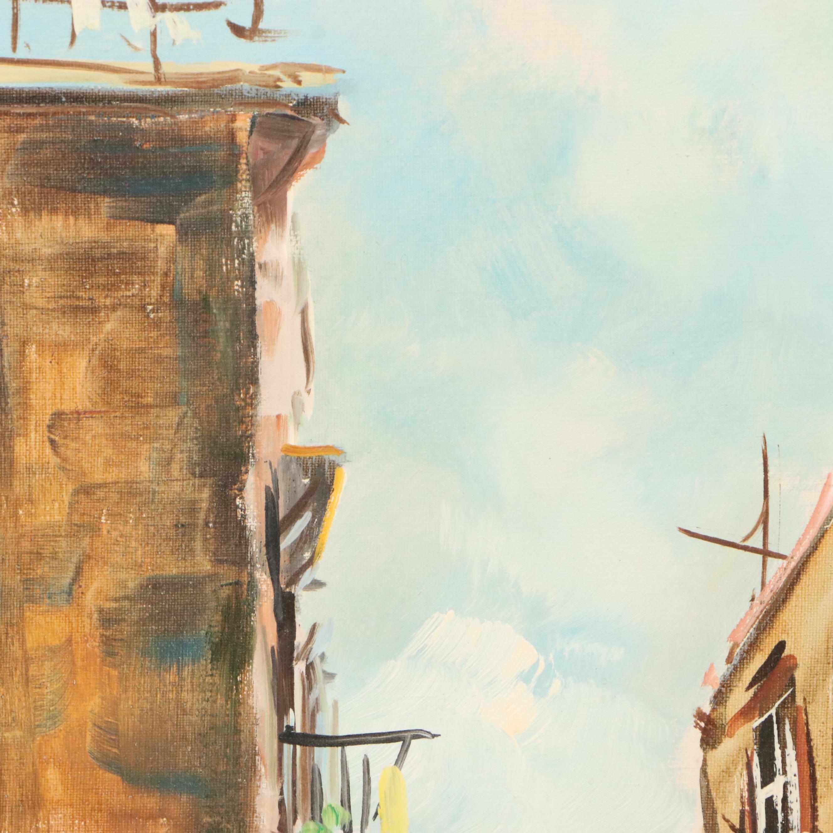 Oil Painting of Mediterranean Street Scene, 20th Century