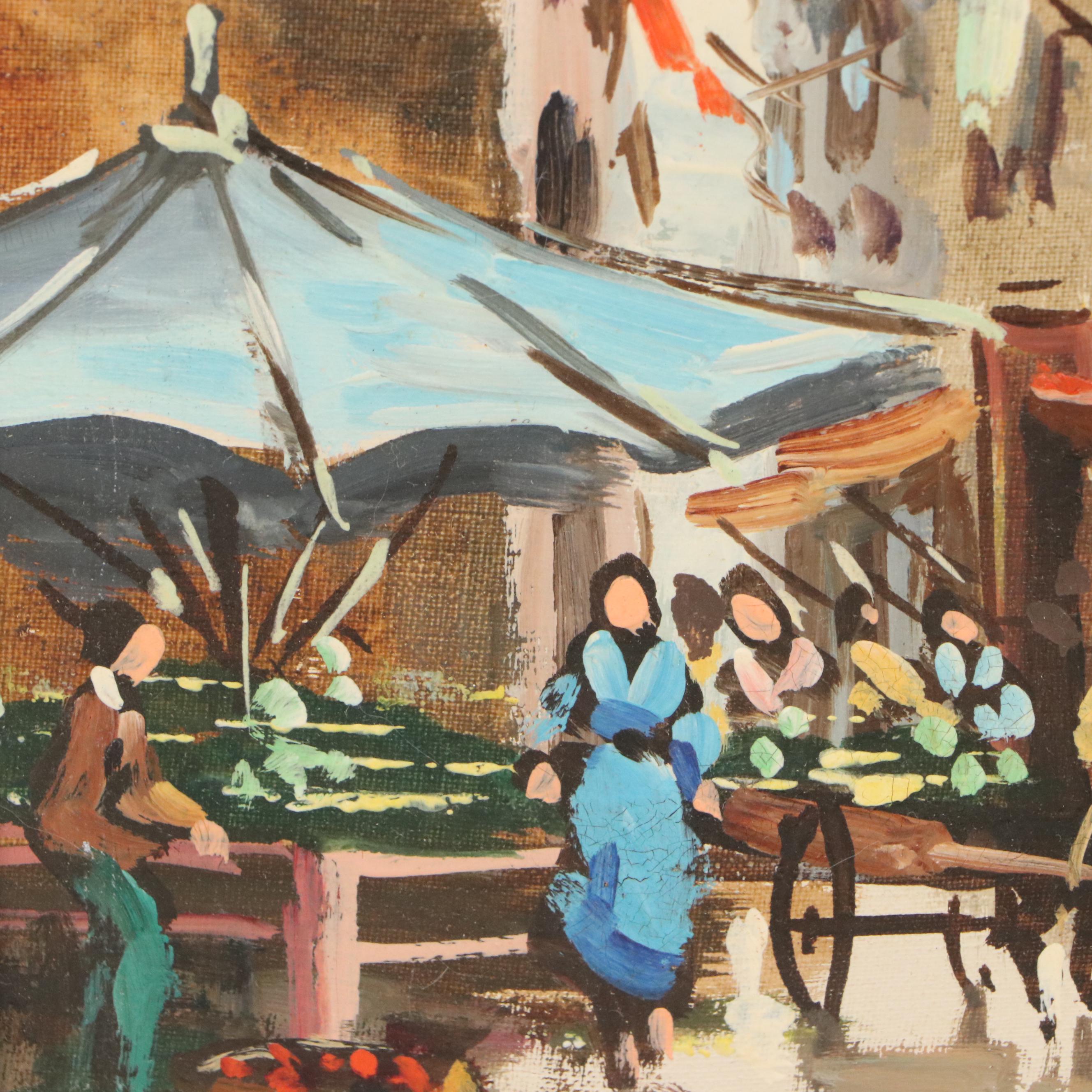 Oil Painting of Mediterranean Street Scene, 20th Century